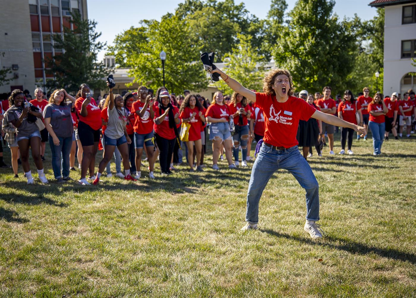 Cole Vitelli, a sophomore orientation leader, danced to the song 'It's Tricky.' Lynise Olivacce | The Montclarion