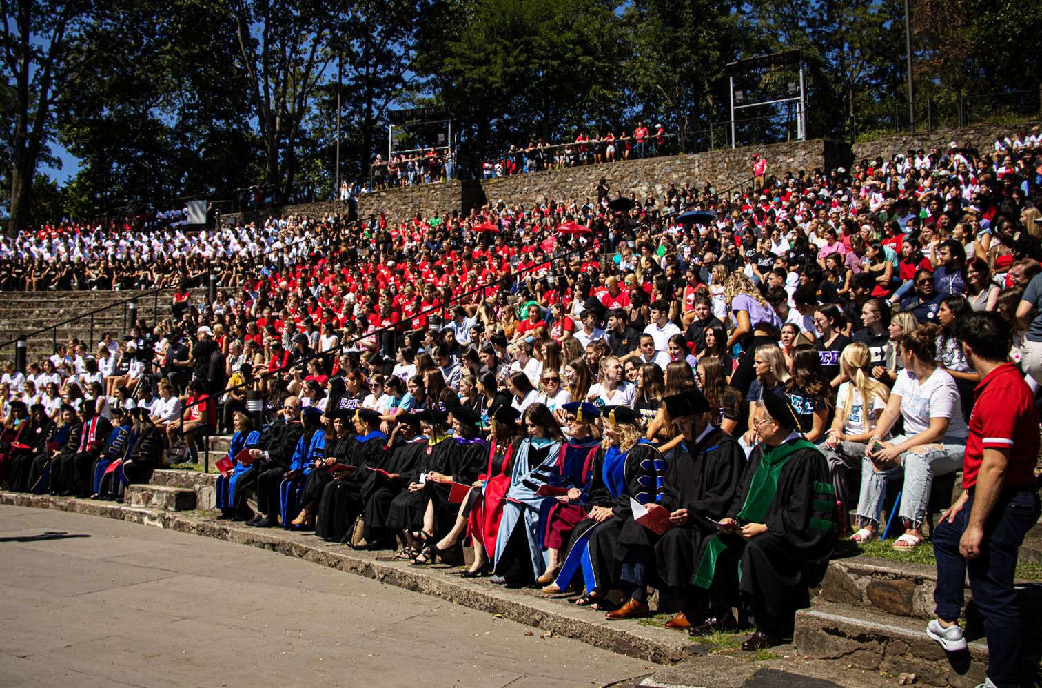 The crowd listens to speeches at the Amphitheater. Michelle Coneo | The Montclarion