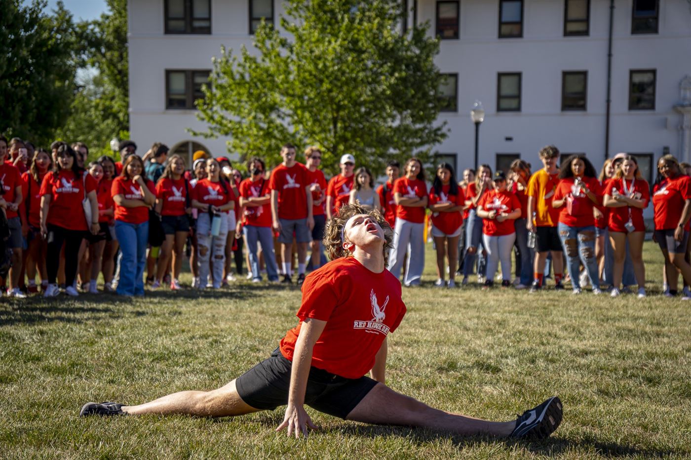 An unidentified student performs a split. Lynise Olivacce | The Montclarion