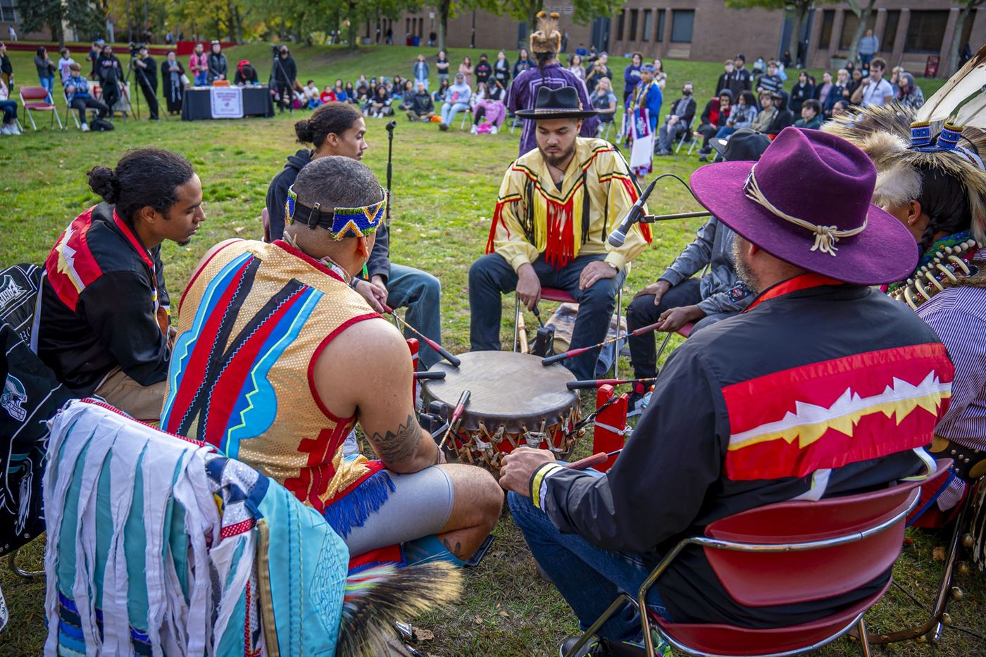 The Red Blanket drummer and dancers perform a song as Urie Ridgeway explains its significance. Lynise Olivacce | The Montclarion