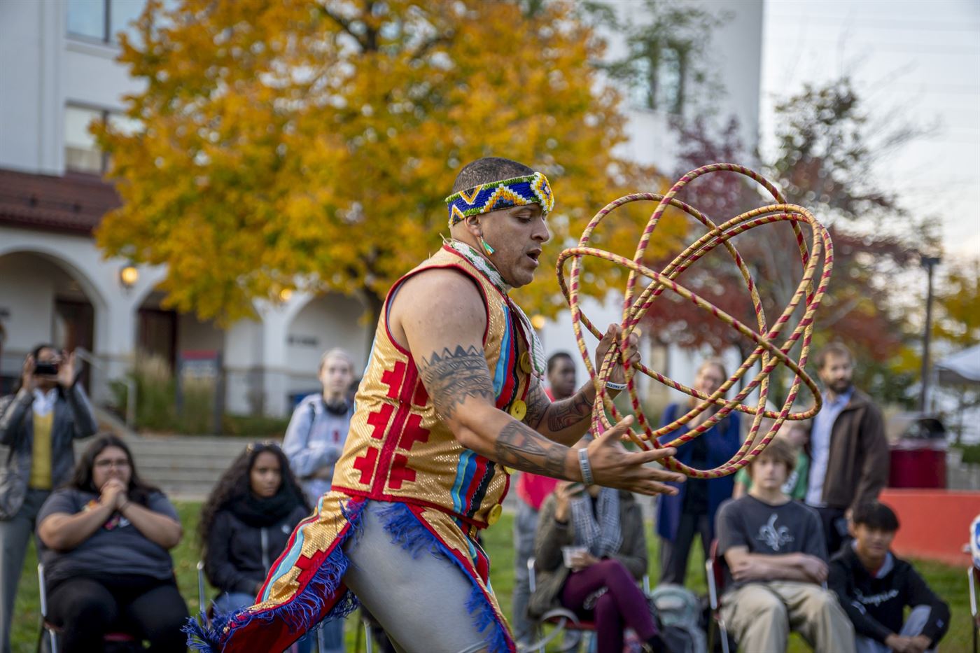 Duncan Munson performs a Native American hoop dance. Lynise Olivacce | The Montclarion