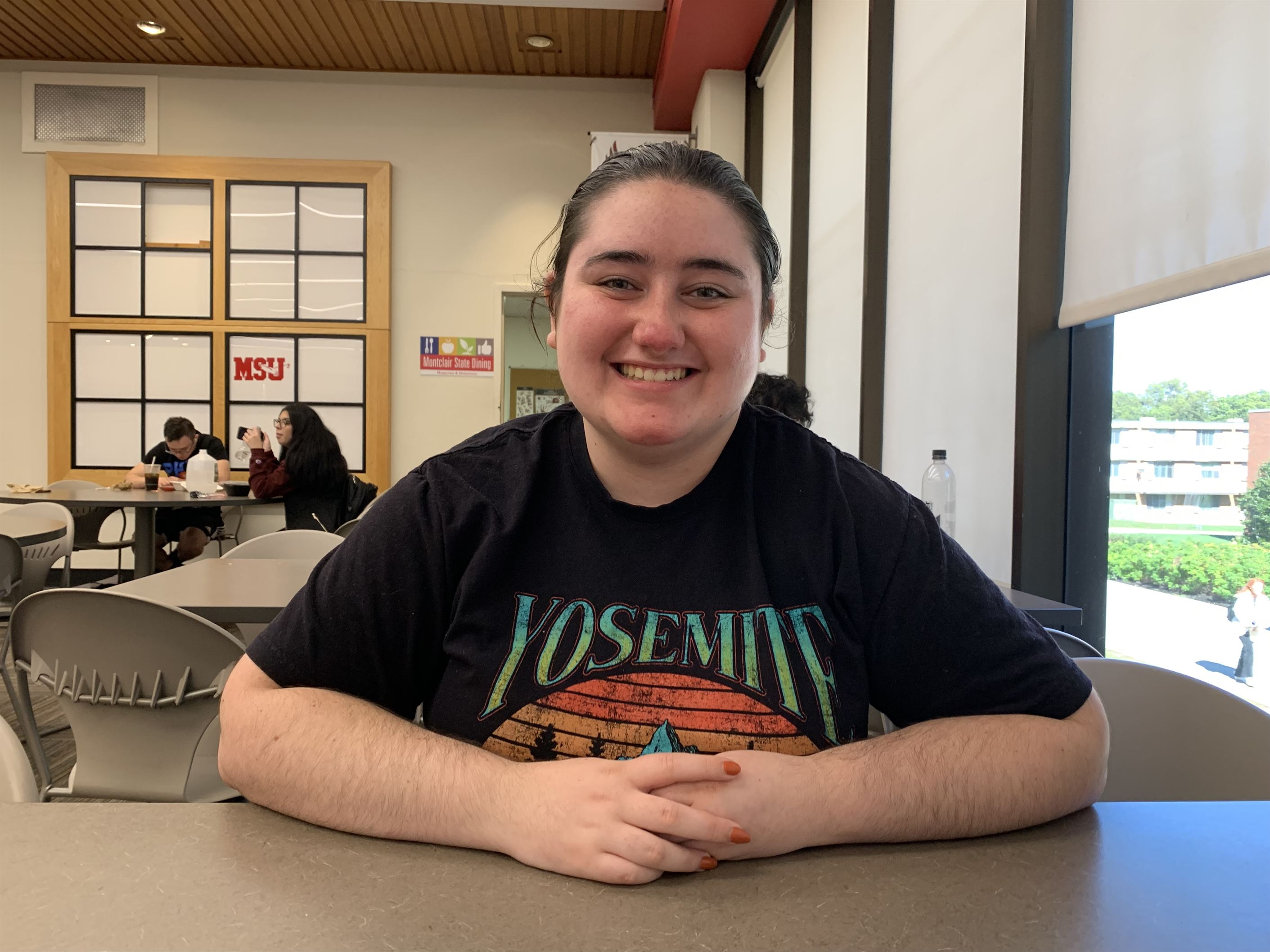 Sofia Guzman Cintron, a freshman exercise science major, wishes that long waits and vegetarian options would be fixed in Dining Services. Aidan Ivers | The Montclarion