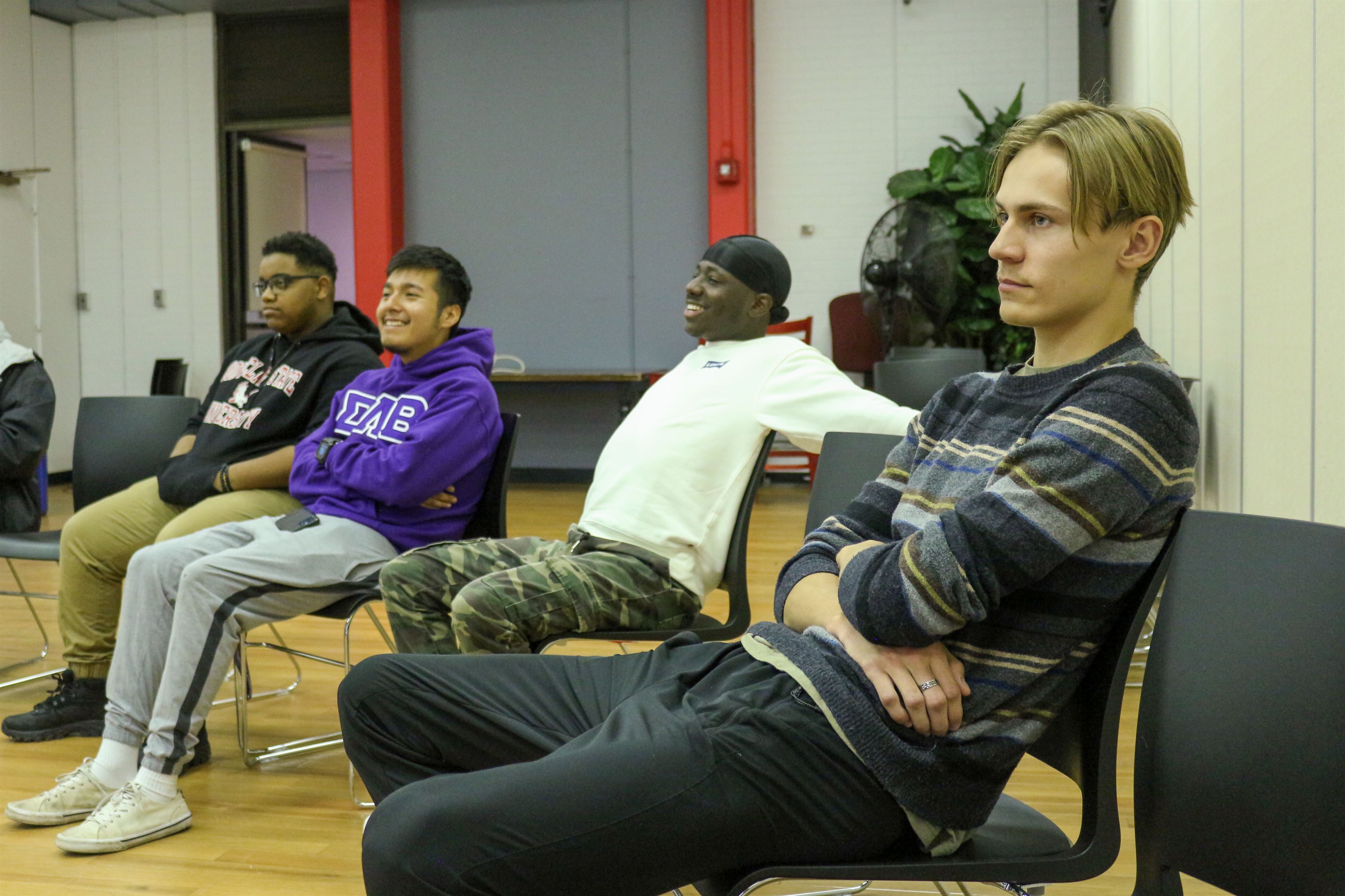 Students at the EOF Barbershop listen as the group discusses the day's topic.
Sal DiMaggio | The Montclarion