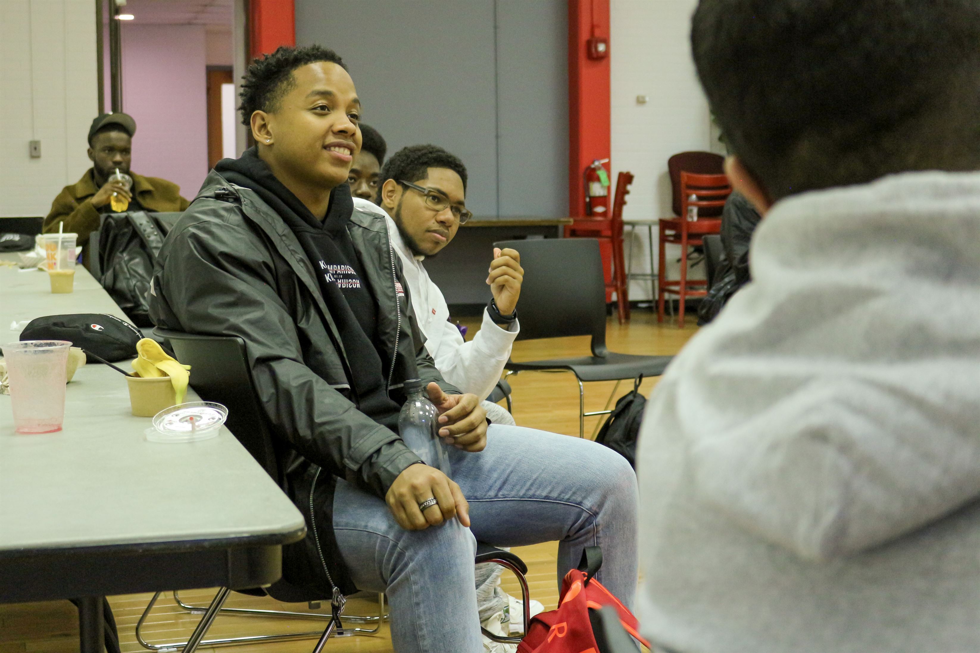 Vaughn Smith, Jr., a senior sports communication major, speaks to the other students at the EOF Barbershop.
Sal DiMaggio | The Montclarion
