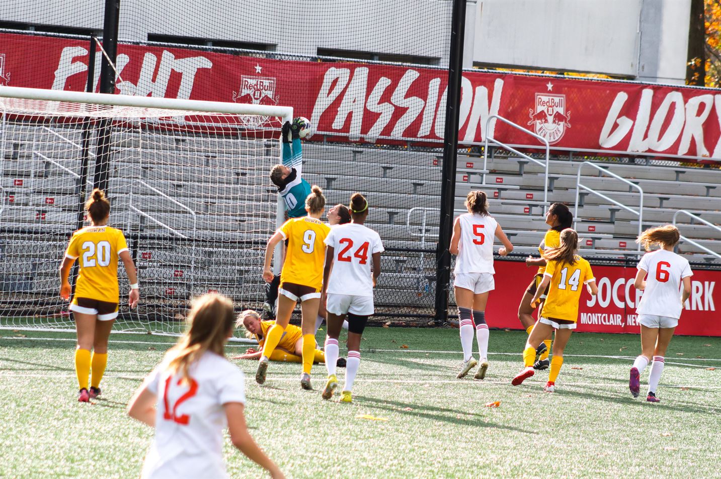 Even well made shots in the top corner, Rowan goalkeeper Calista Burke was there to defend it. Trevor Giesberg | The Montclarion