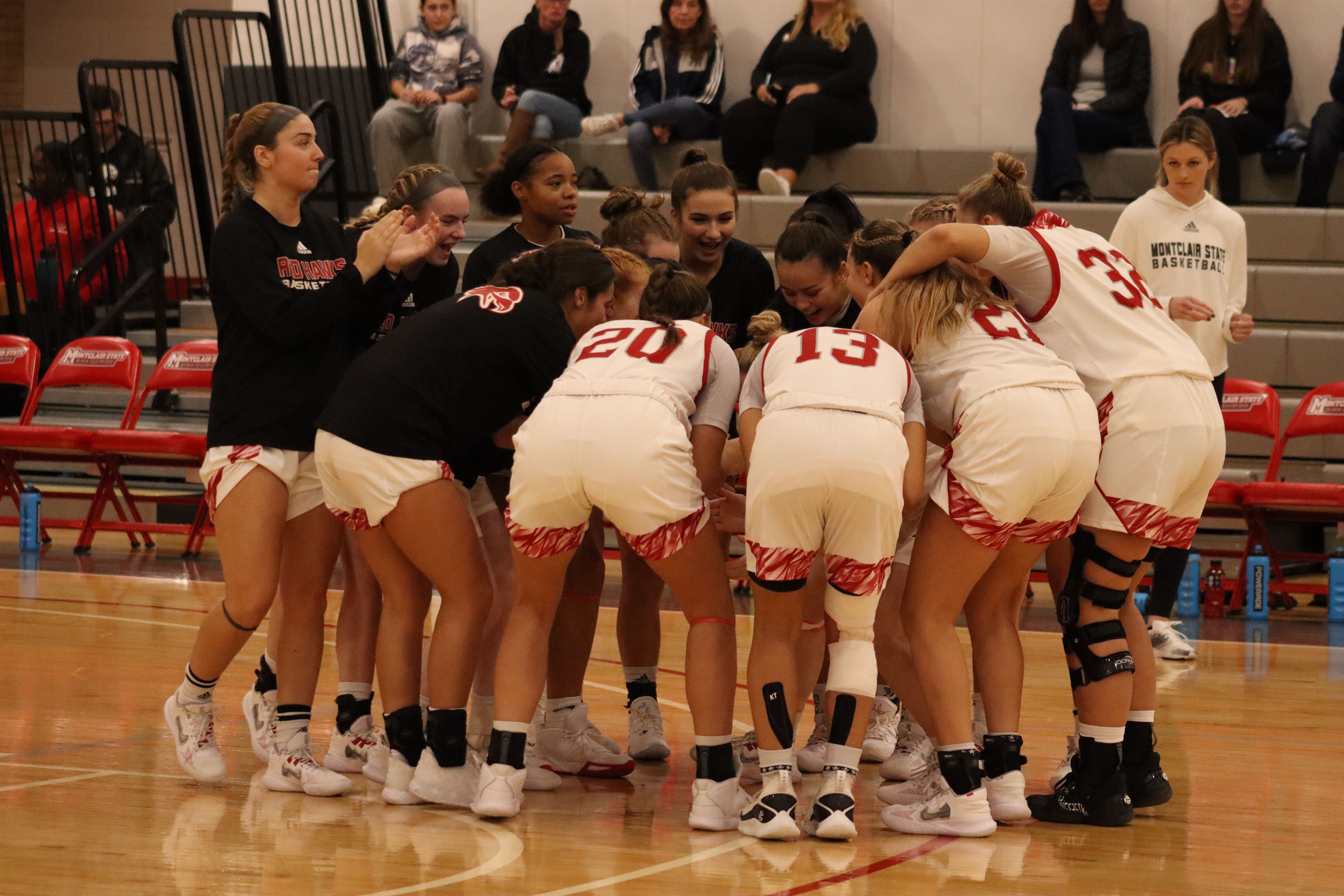 The women's basketball team was huddling up and getting ready for the game. Trevor Giesberg | The Montclarion
