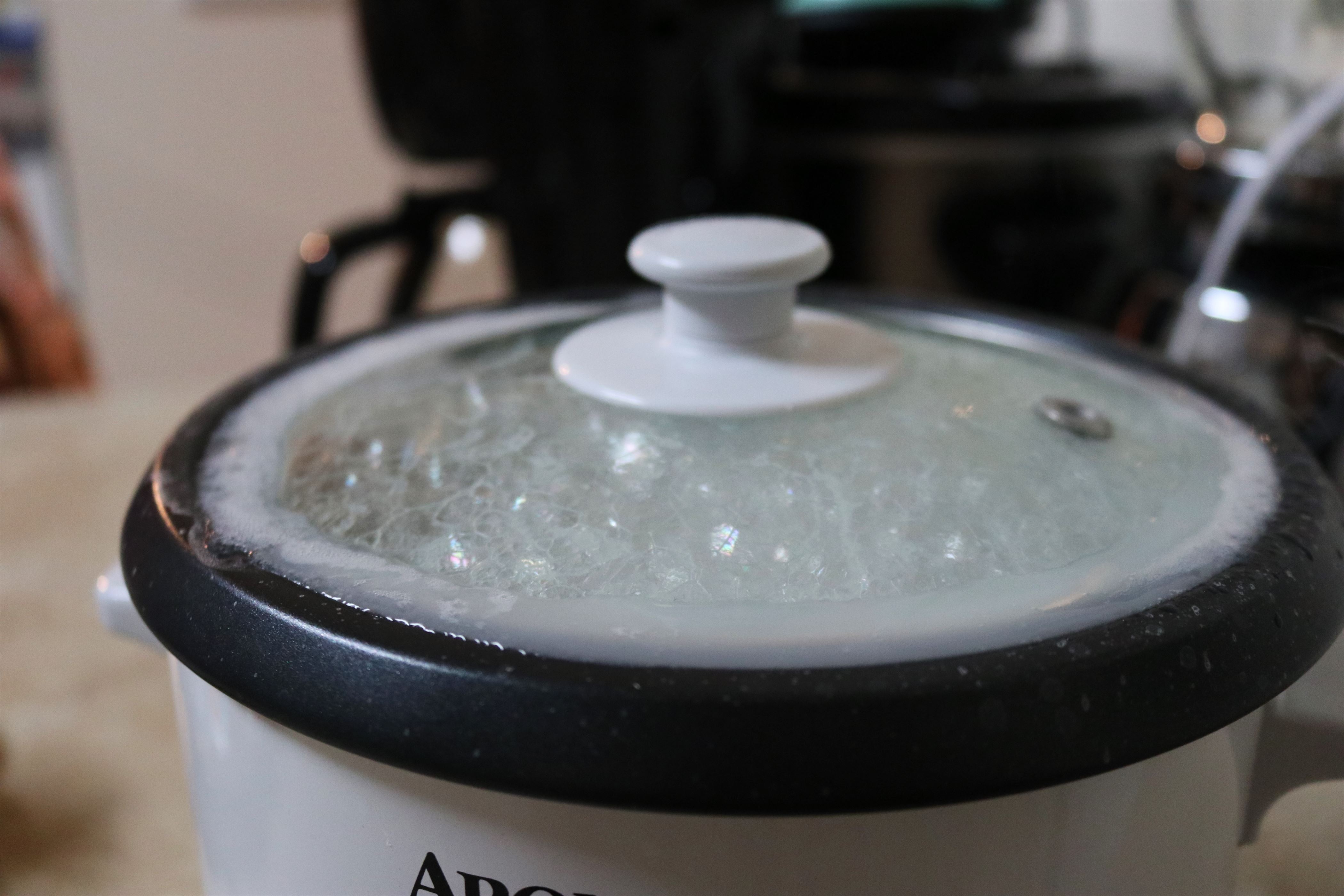 Yes, the water will bubble a bit! Don't freak out, the rice cooker won't explode. (Hopefully.)