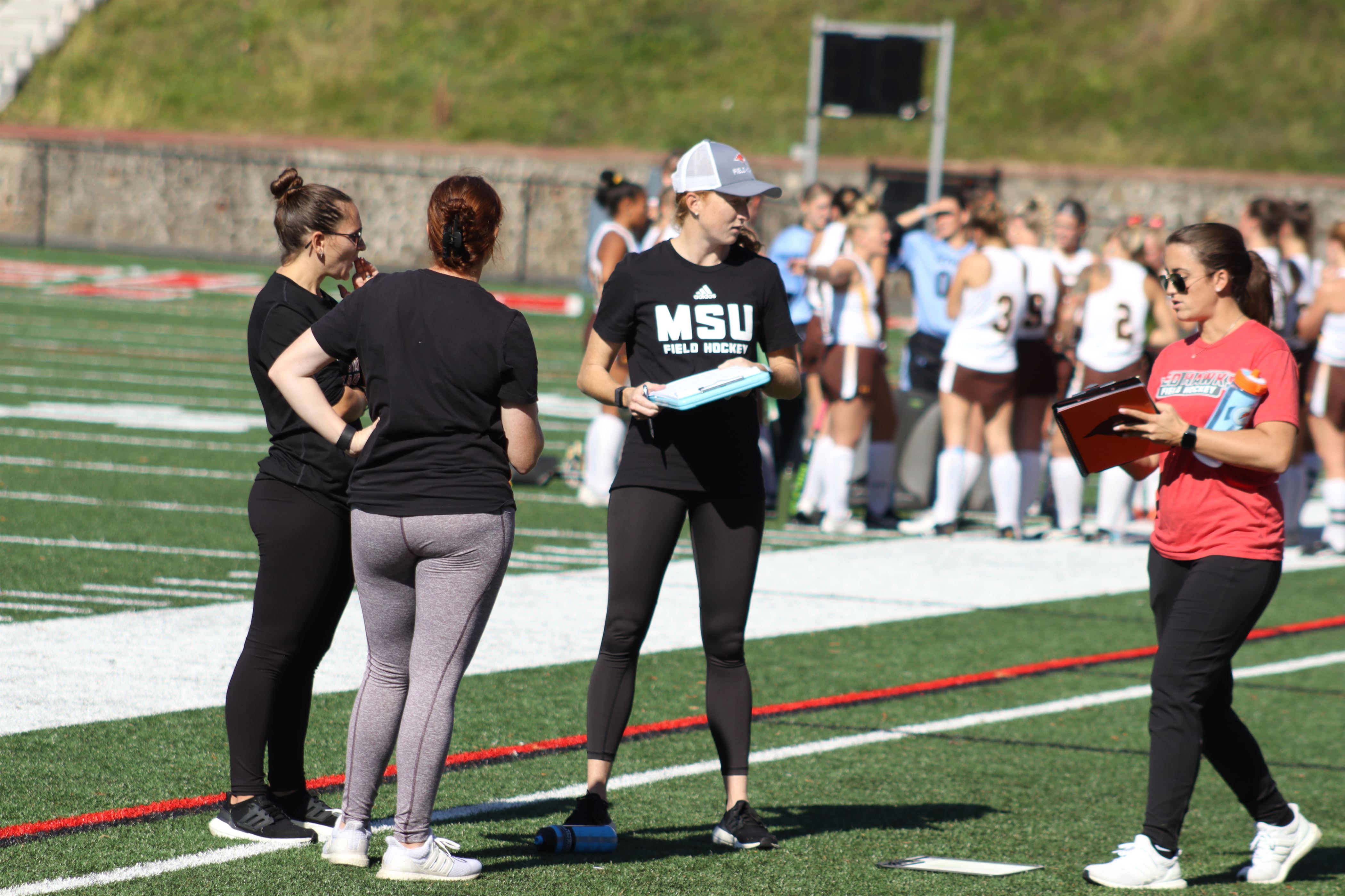 Head coach Eileen O'Reilly (middle) harped on how preseason preparation and fitness improvements are important for the team, Trevor Giesberg | The Montclarion