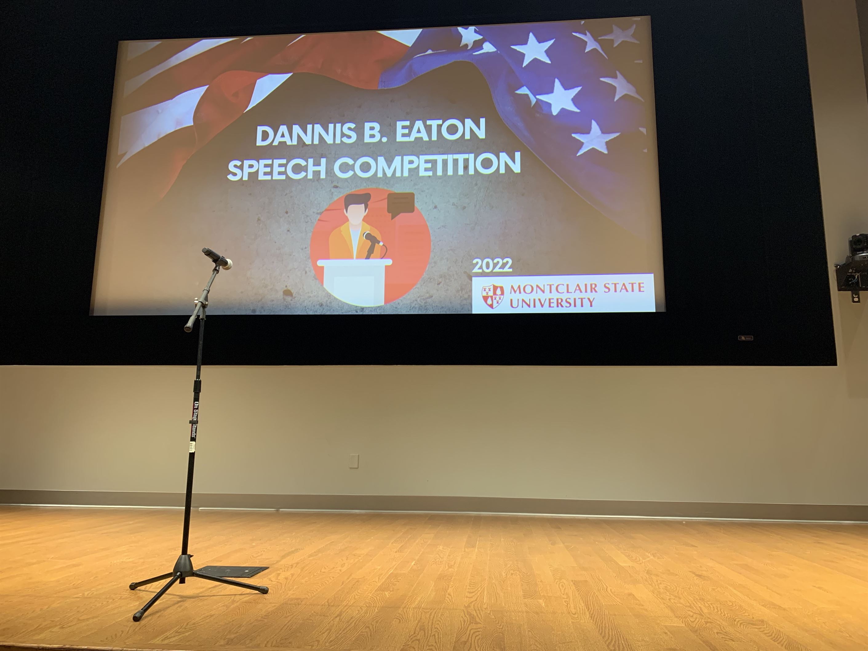 The stage in Presentation Hall in which the finalists in the Fall 2022 Dannis B. Eaton Speech Competition performed their speeches. Aidan Ivers | The Montclarion