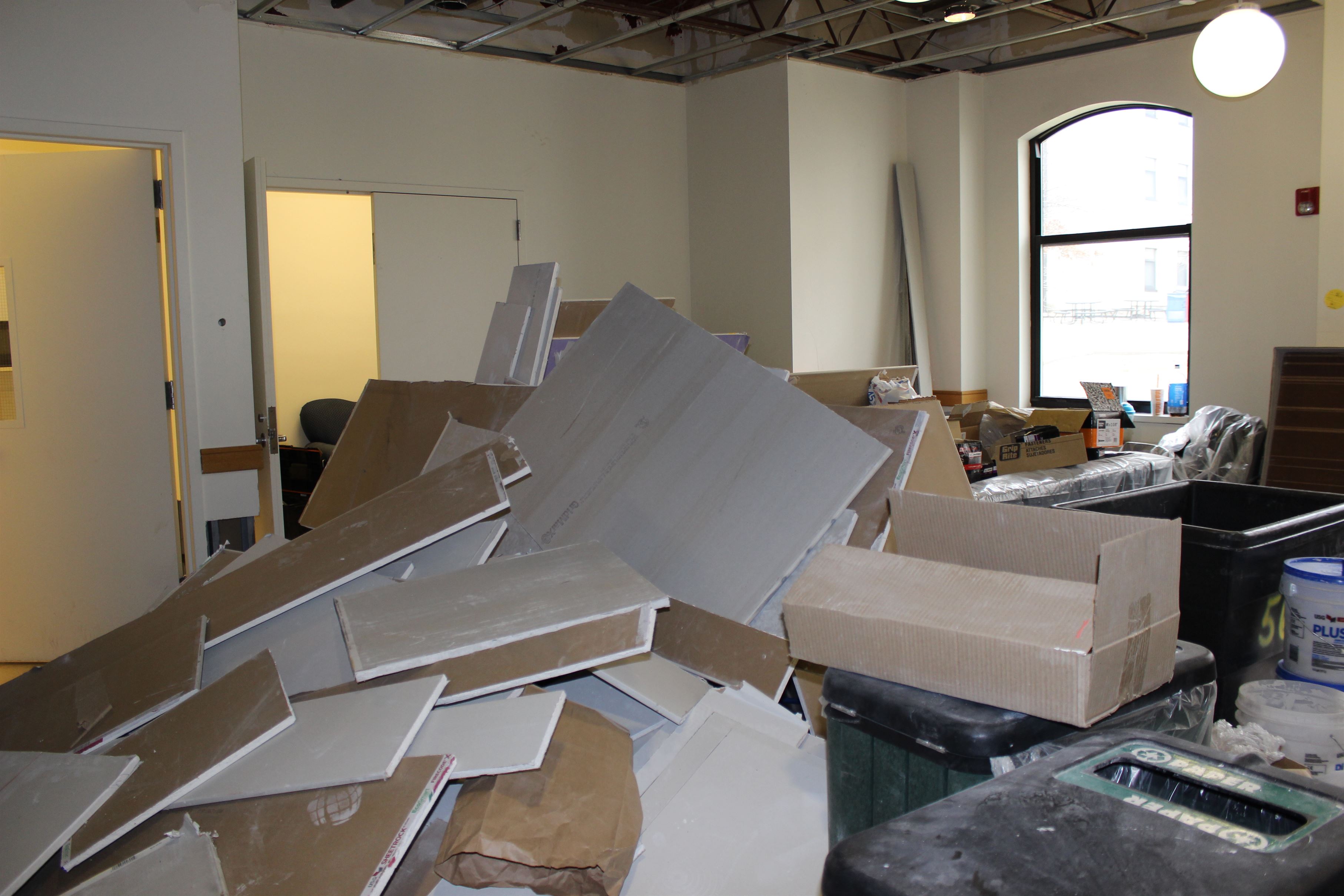 Debris in Williams Hall's first floor common area.