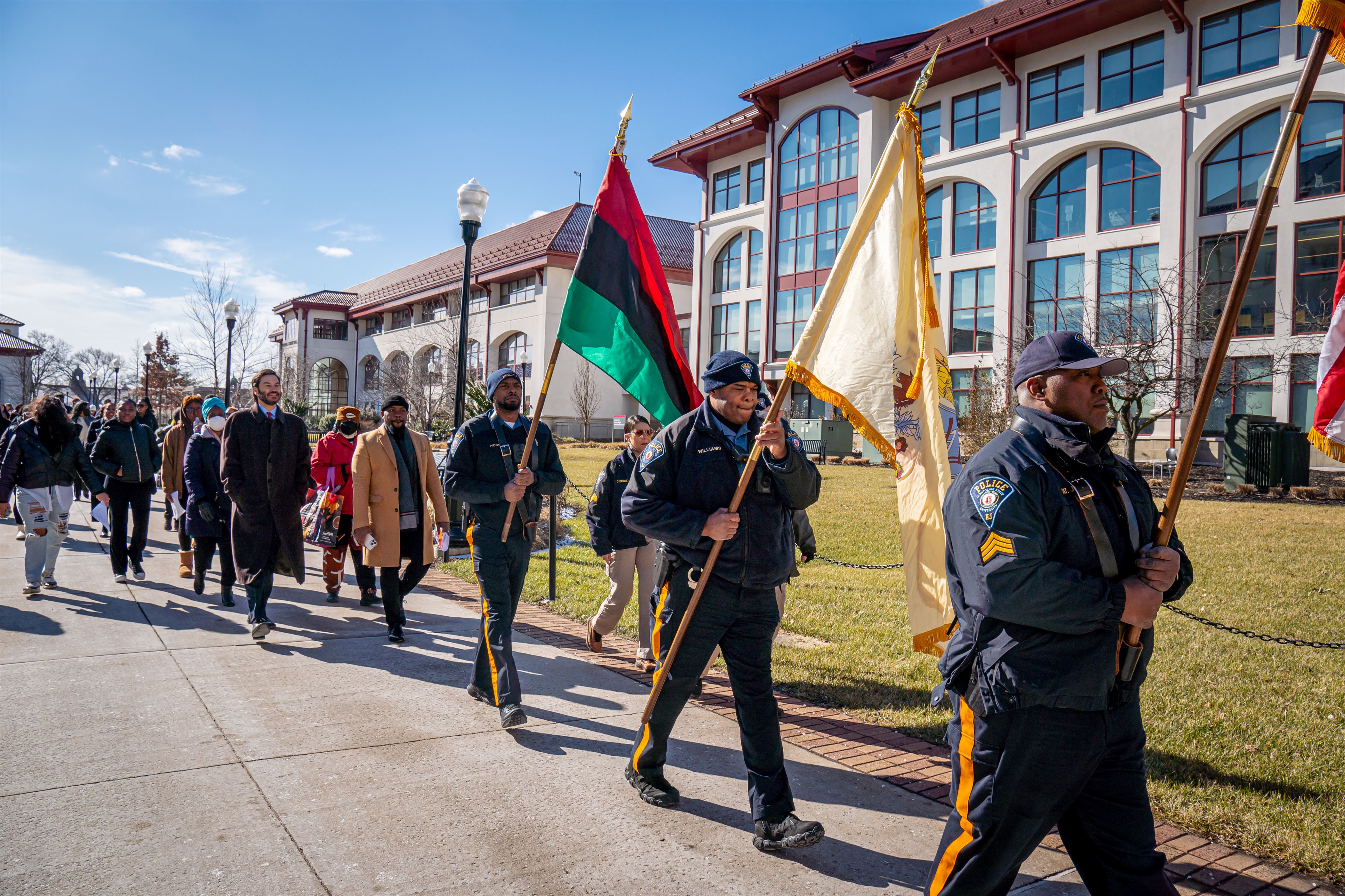 The university police department leads the procession on campus. Lynise Olivacce | The Montclarion