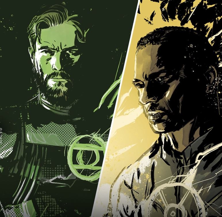 Hal Jordan (Left), the second Green Lantern and John Stewart (Right), the fourth.