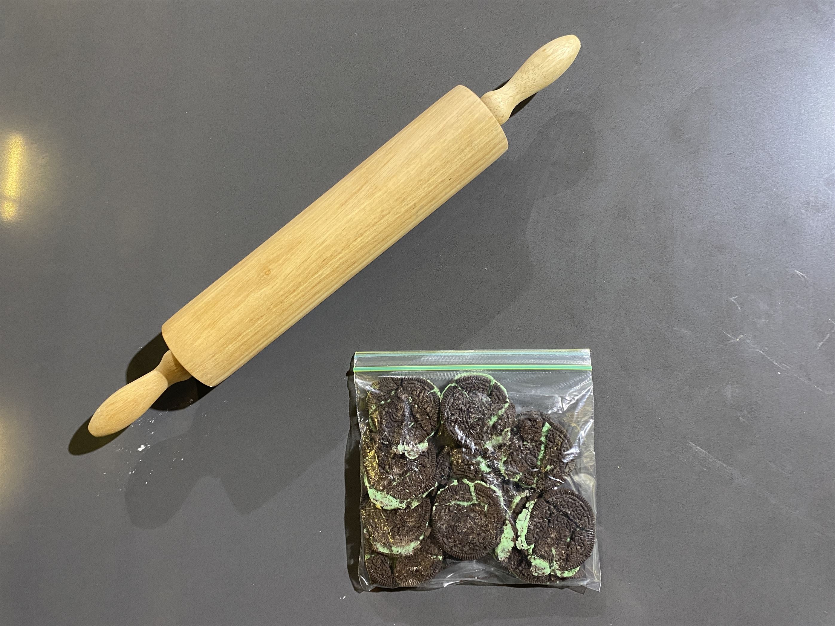 Break up your mint Oreos in a Ziploc bag with a rolling pin.
Sal DiMaggio | The Montclarion