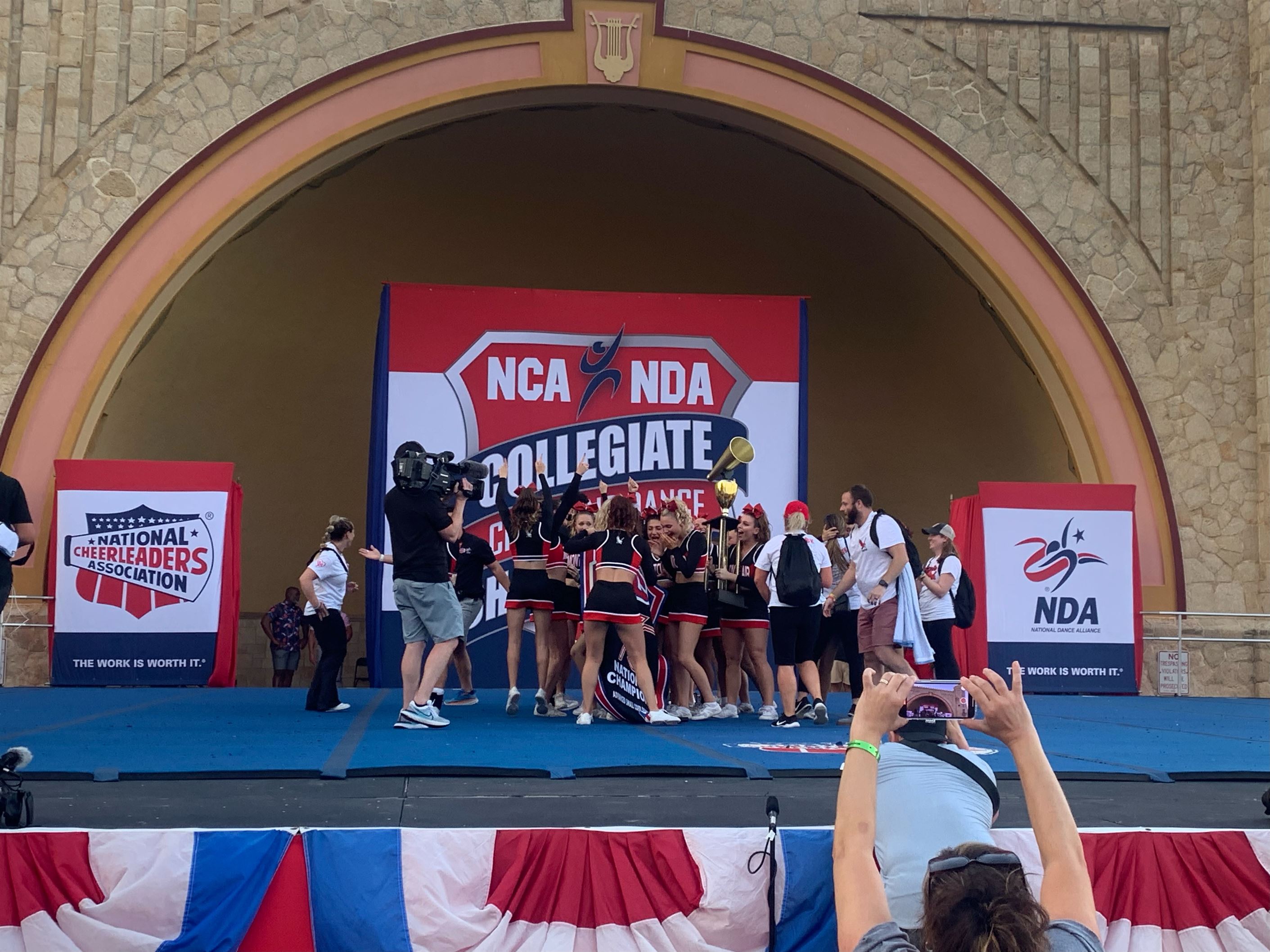 The cheerleading team celebrating winning the championship. Photo courtesy of Montclair State Cheerleading.