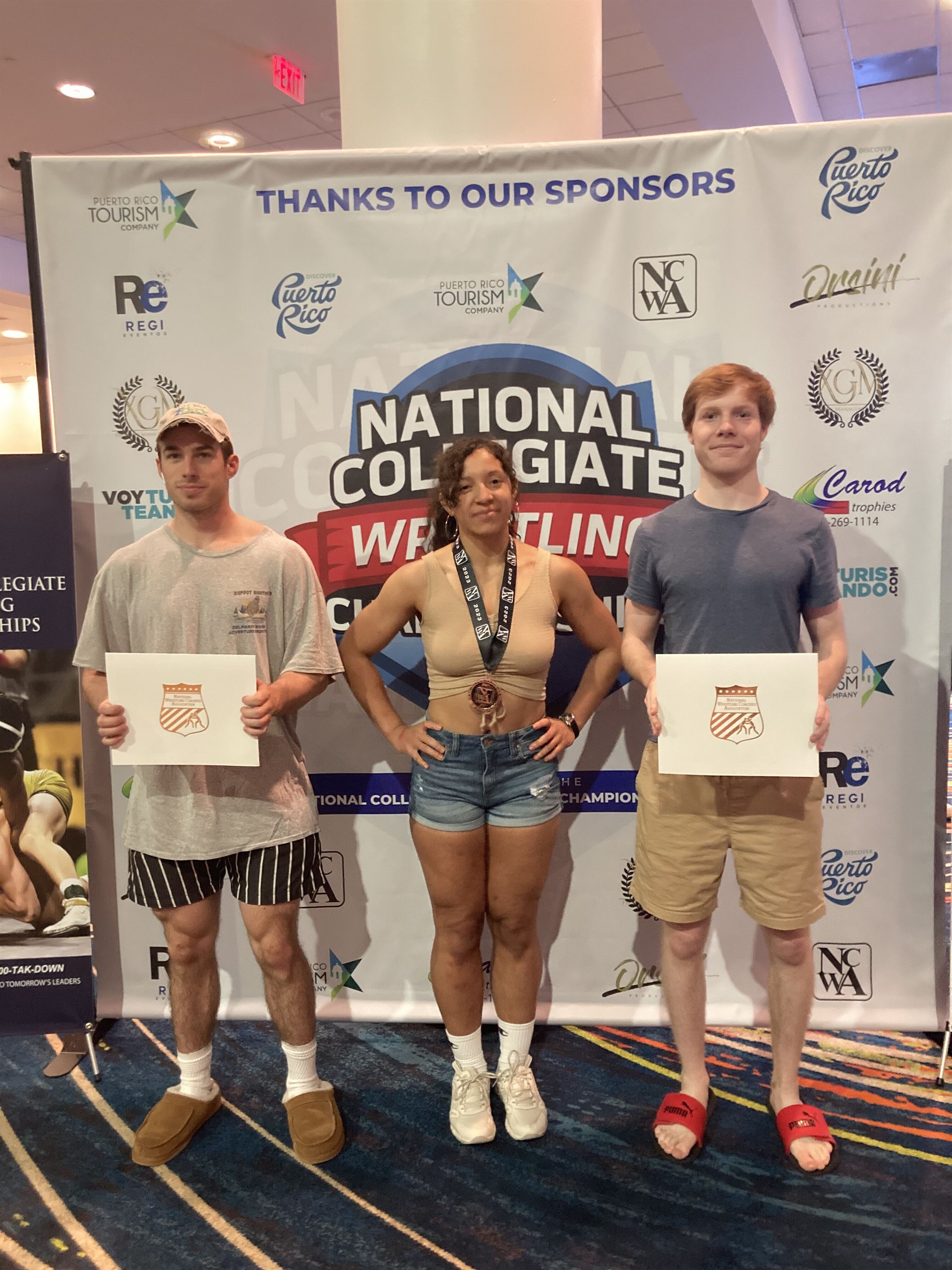 Three wrestlers were named Academic All-Americans. (Left to Right) Iain Shaw, Faith Guevara, Donald Keating