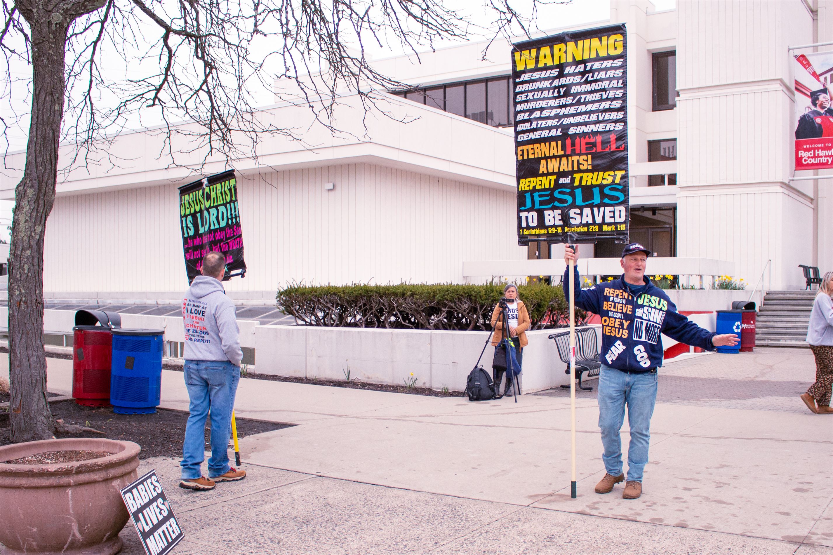 The protestors stand in the Student Center Quad, trying to engage students.
Sal DiMaggio | The Montclarion