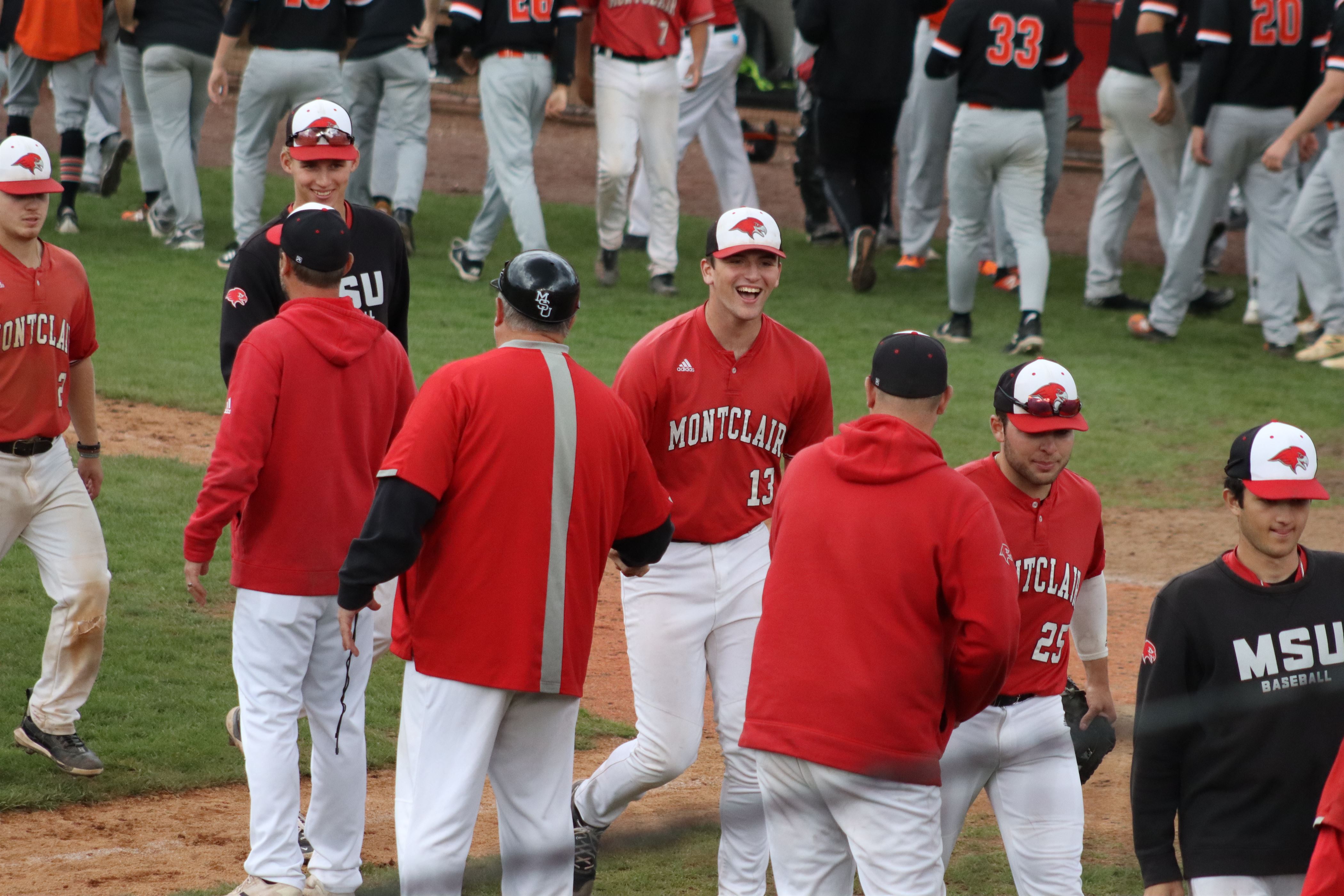 Montclair State players shake hands after a great win. Photo courtesy of Trevor Giesberg