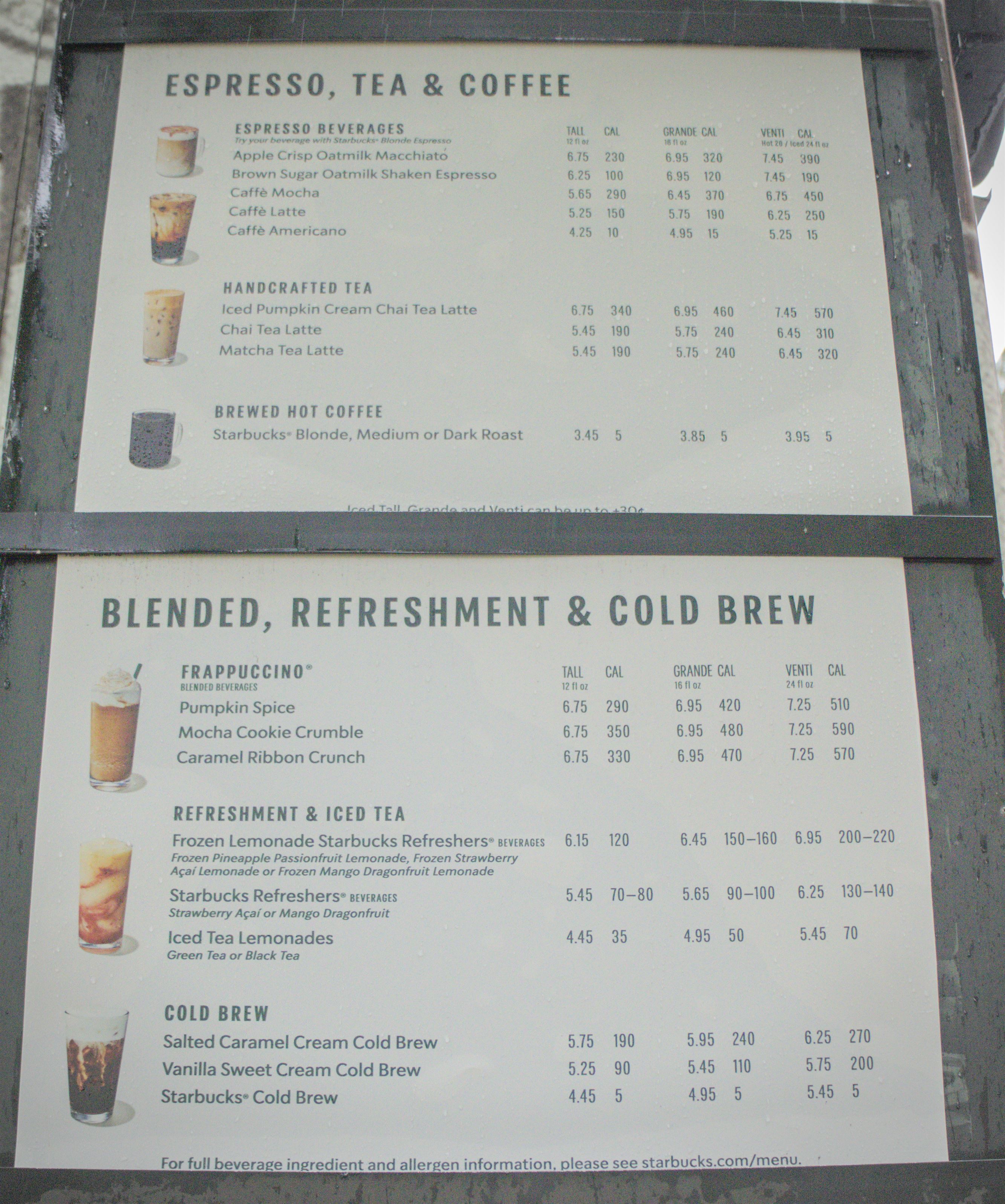 Starbucks menu. Allen Macaraeg | The Montclarion
