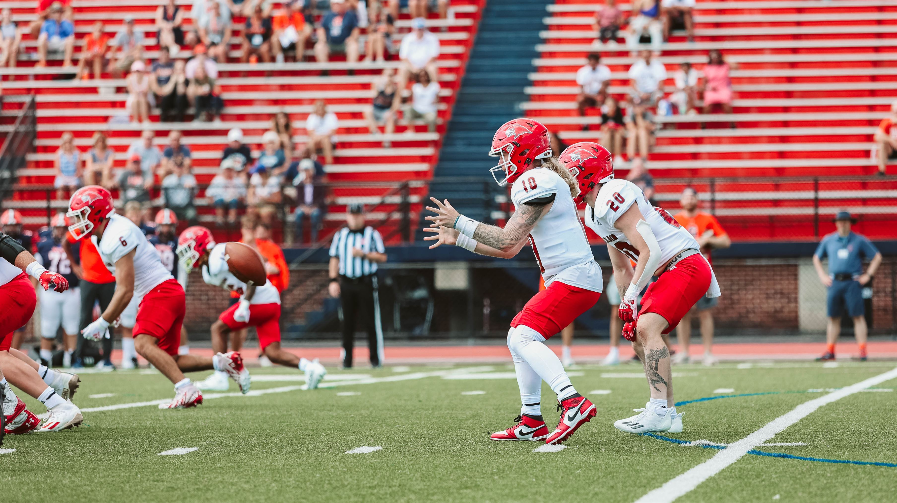 Sophomore quarterback Andrew Sanborn leading the charge offensively for the Red Hawks. Photo courtesy of Matt Deluca
