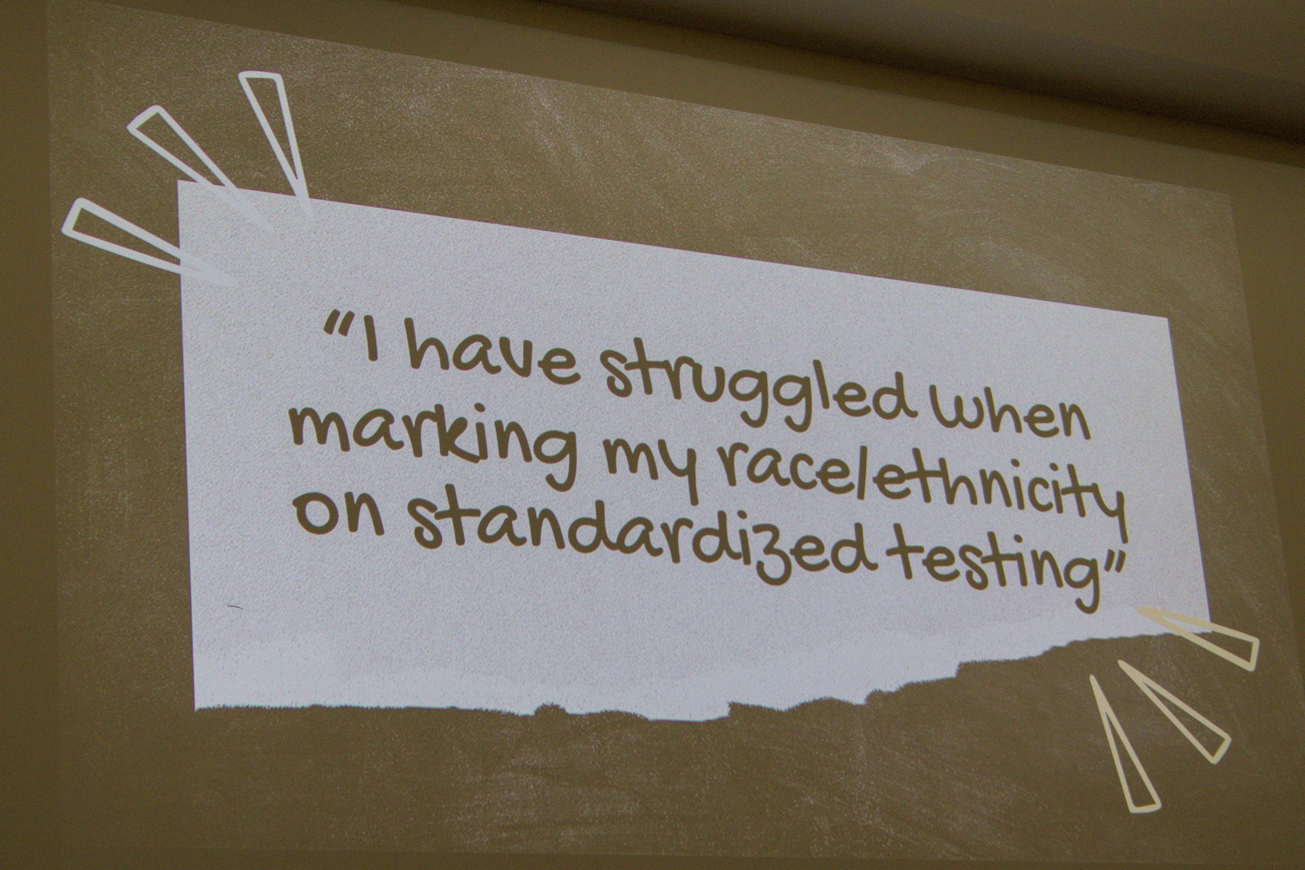 One prompt emphasized the impact of standardized testing on identity.