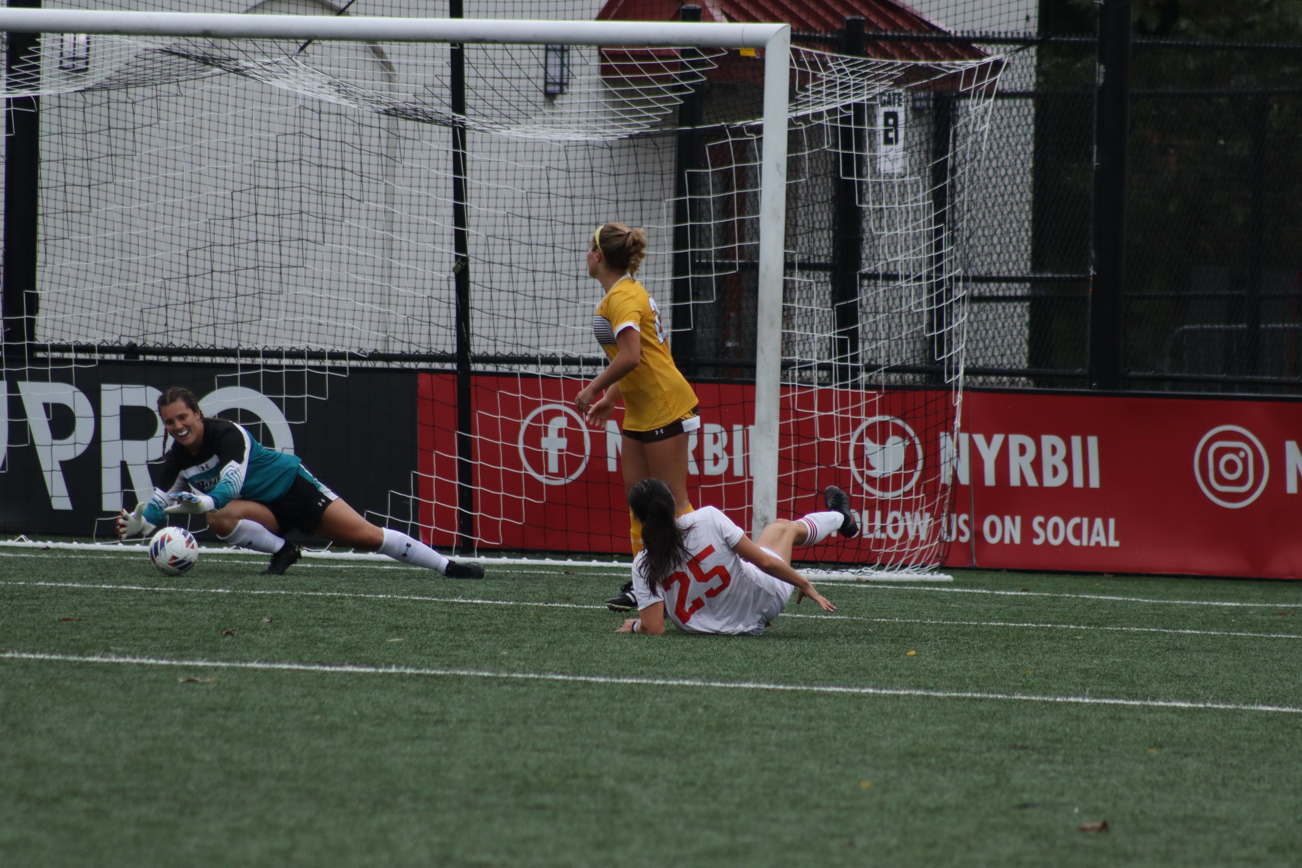 Sophomore attacker Kylie Prendergast making an effort to score but couldn't quite find the back of the net. Photo courtesy of Trevor Giesberg