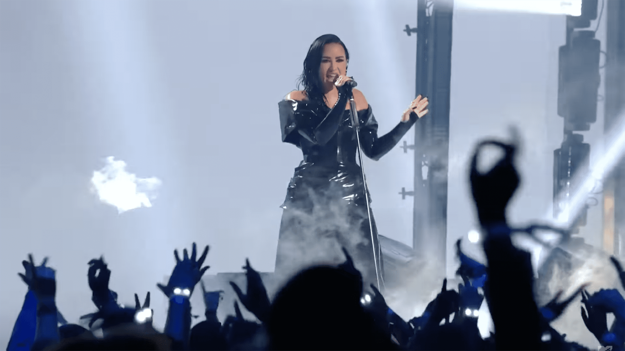 Lovato performing a medley of her "Revamped" hits at the 2023 Video Music Awards. Photo courtesy of MTV