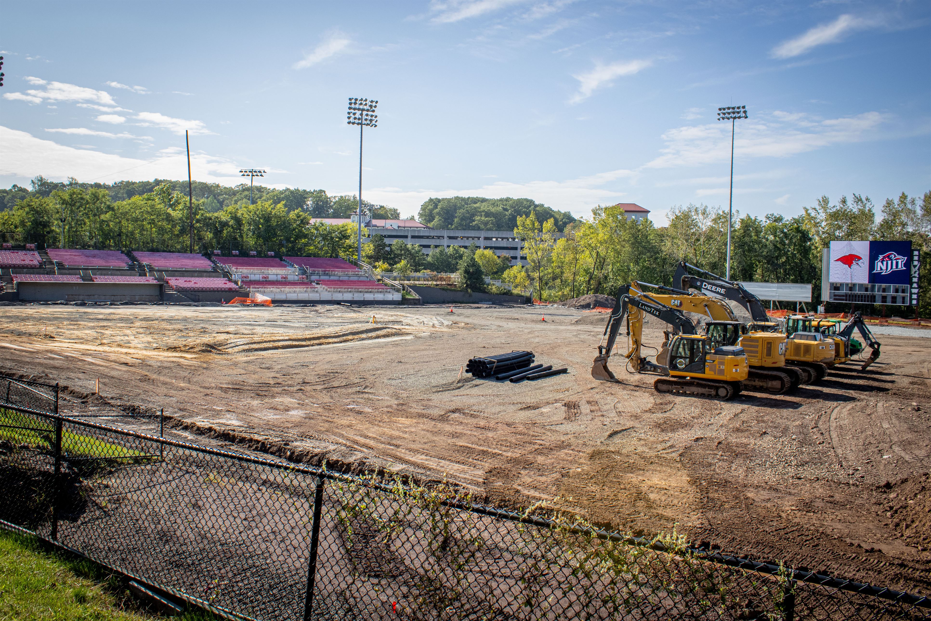 The dug up grass at Yogi Berra Stadium is to be transformed to a turf playing field.
