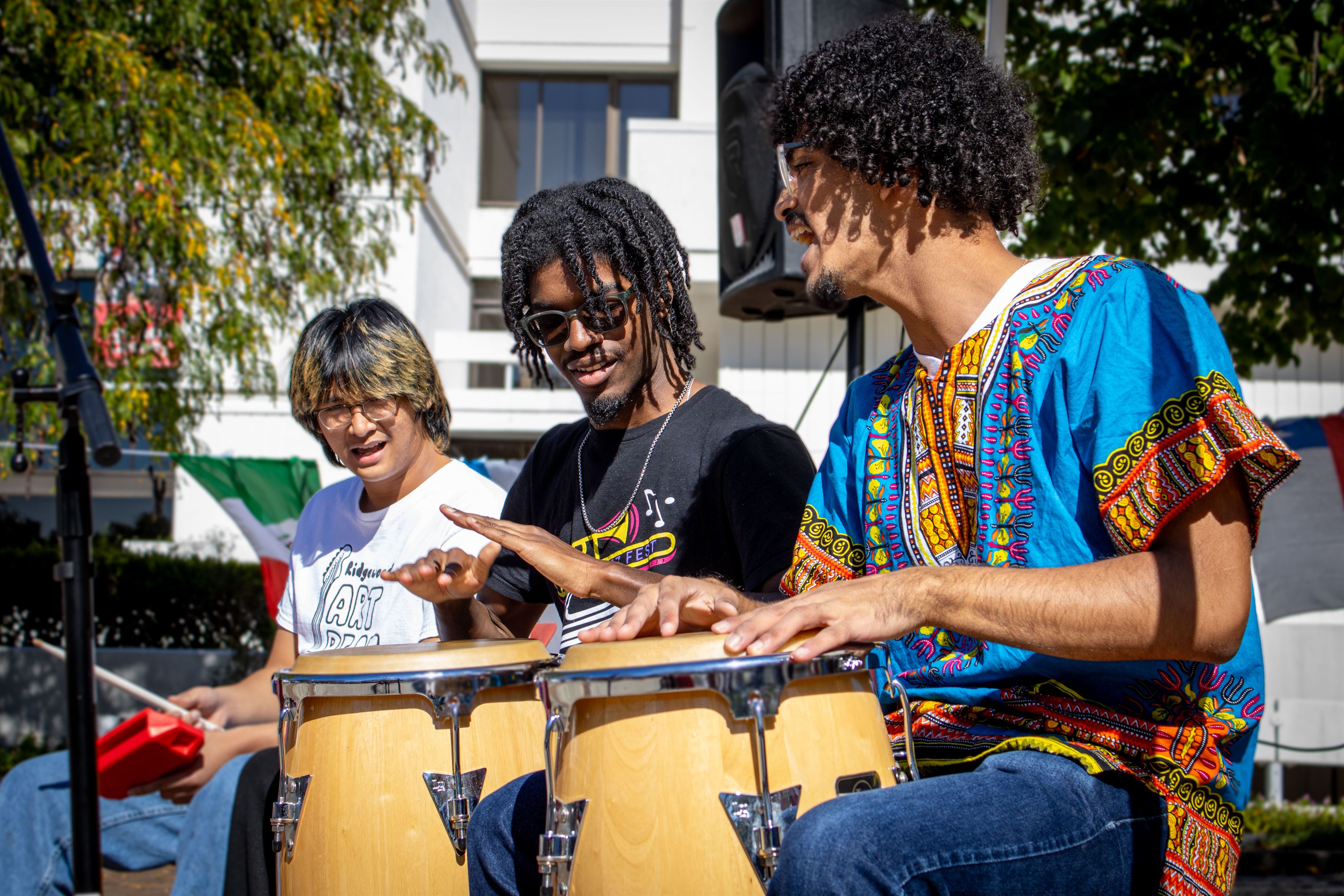 The Afro-Caribbean ensemble playing at the Hispanic Heritage month block party. Dani Mazariegos | The Montclarion