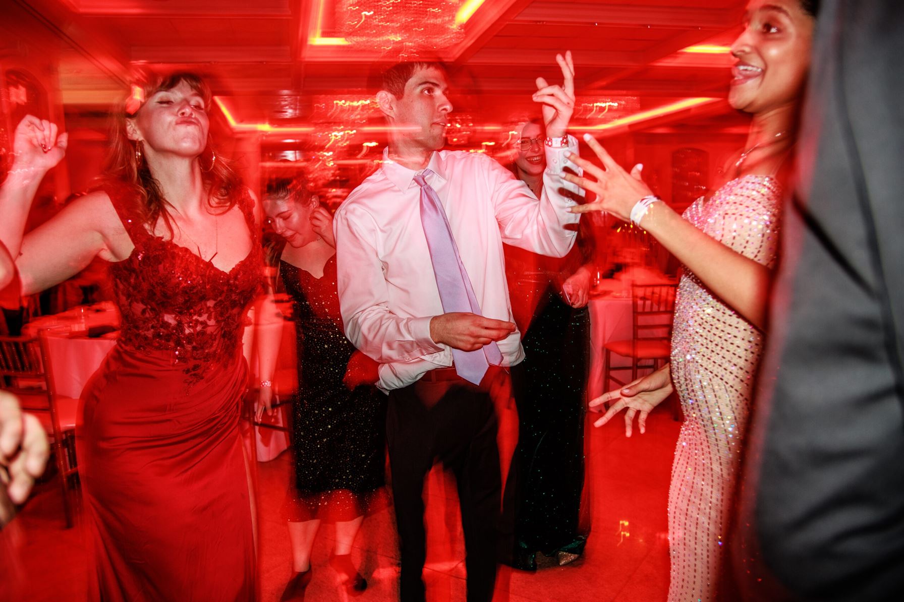 Joe Lepinski, also known as "Jersey Joe" on social media for his dancing videos, dances at SLAM&squot;s Winter Gala with other students. Sal DiMaggio | The Montclarion