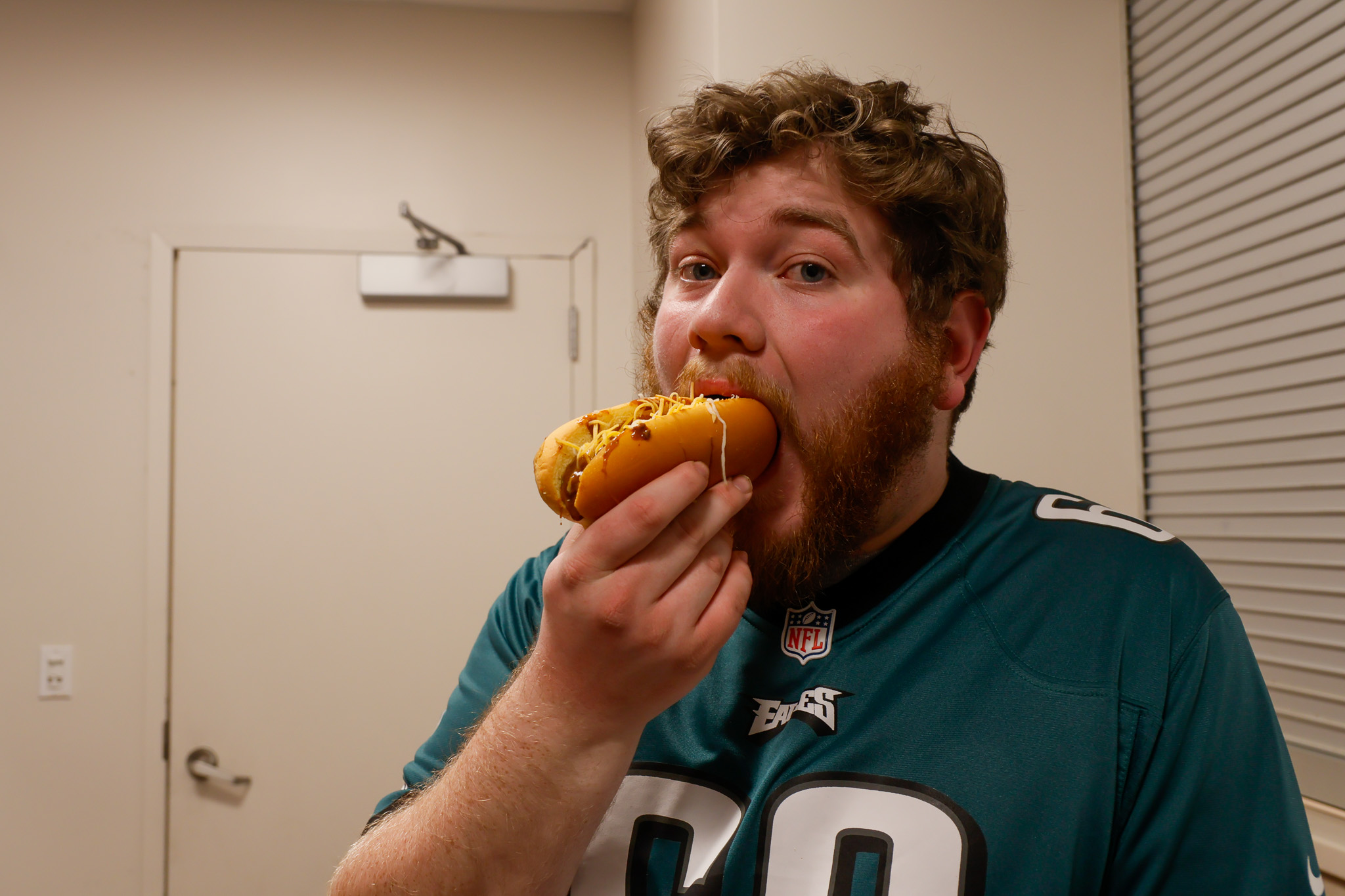 The only appropriate way to eat a hot dog: in an Eagles jersey.
Sal DiMaggio | The Montclarion