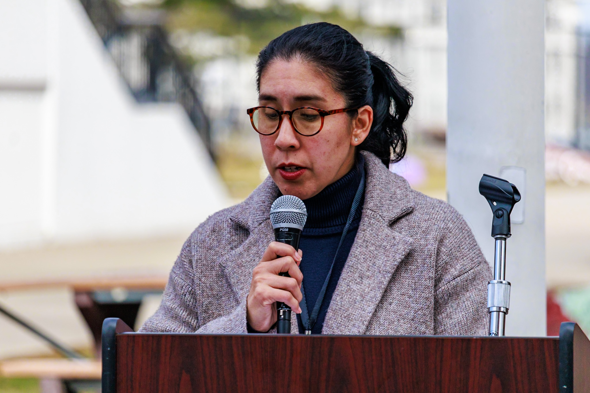 A faculty member speaks at the flag-raising event.
Sal DiMaggio | The Montclarion