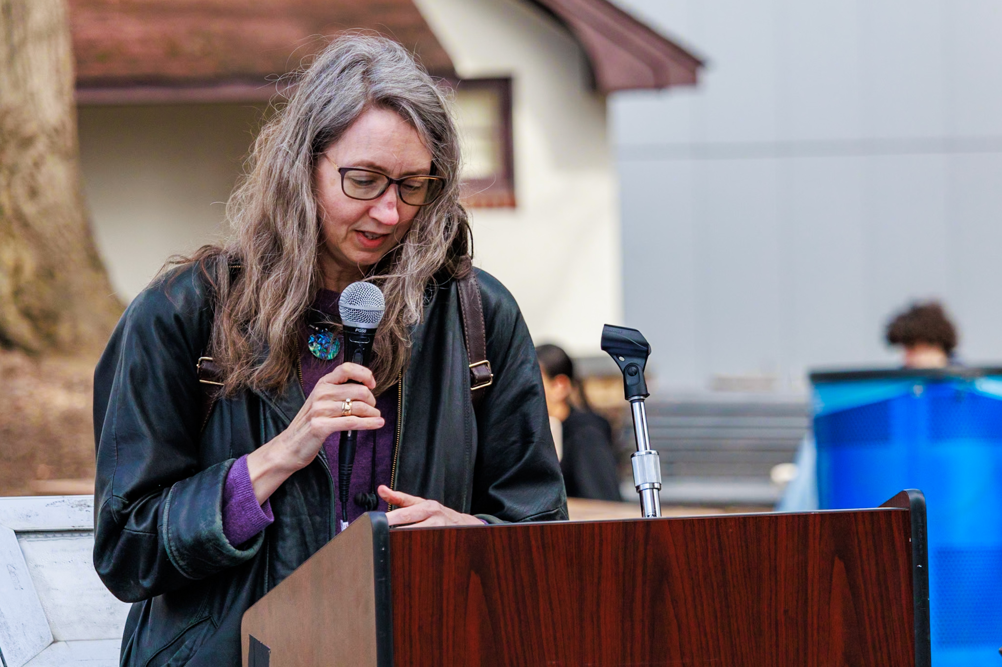 A faculty member speaks at the flag-raising event.
Sal DiMaggio | The Montclarion