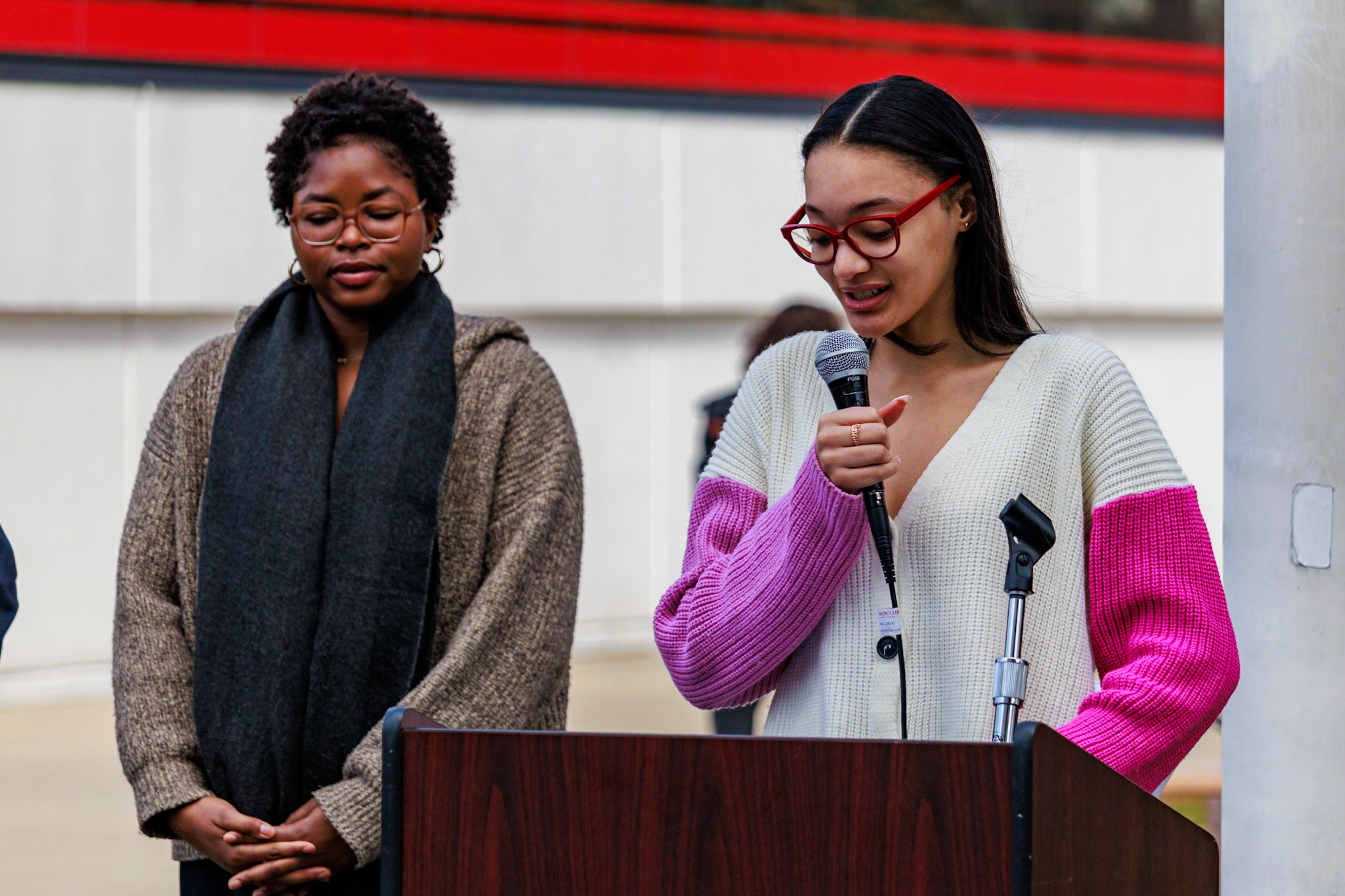 A student speaks speaks at the flag-raising event.
Sal DiMaggio | The Montclarion