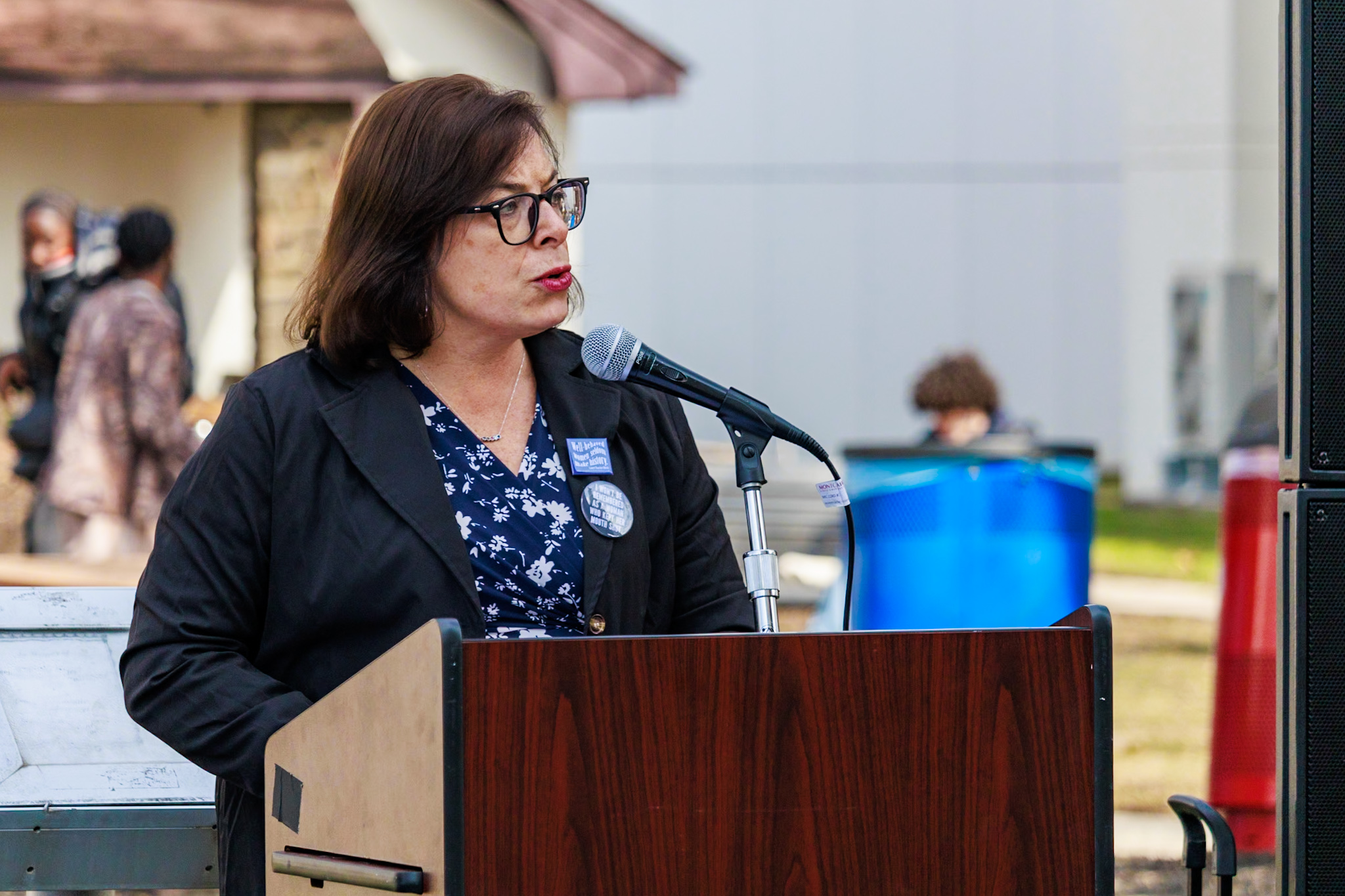 Dawn Soufleris, vice president for student development and campus life at Montclair State University, talks to students and faculty during the Women's History Month flag-raising event.
Sal DiMaggio | The Montclarion