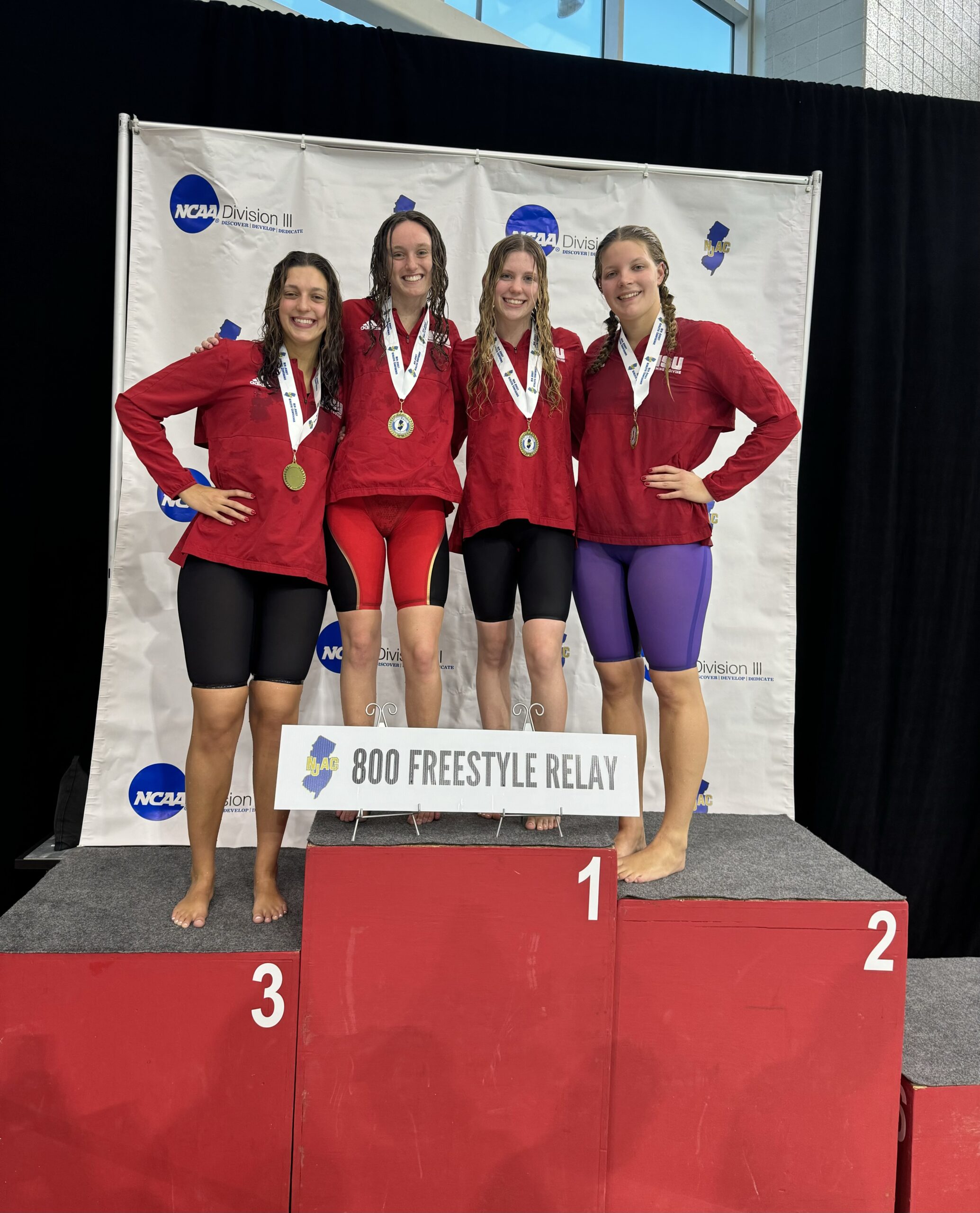 Montclair State's record breaking 800 meter freestyle relay team. Madison Franke | The Montclarion