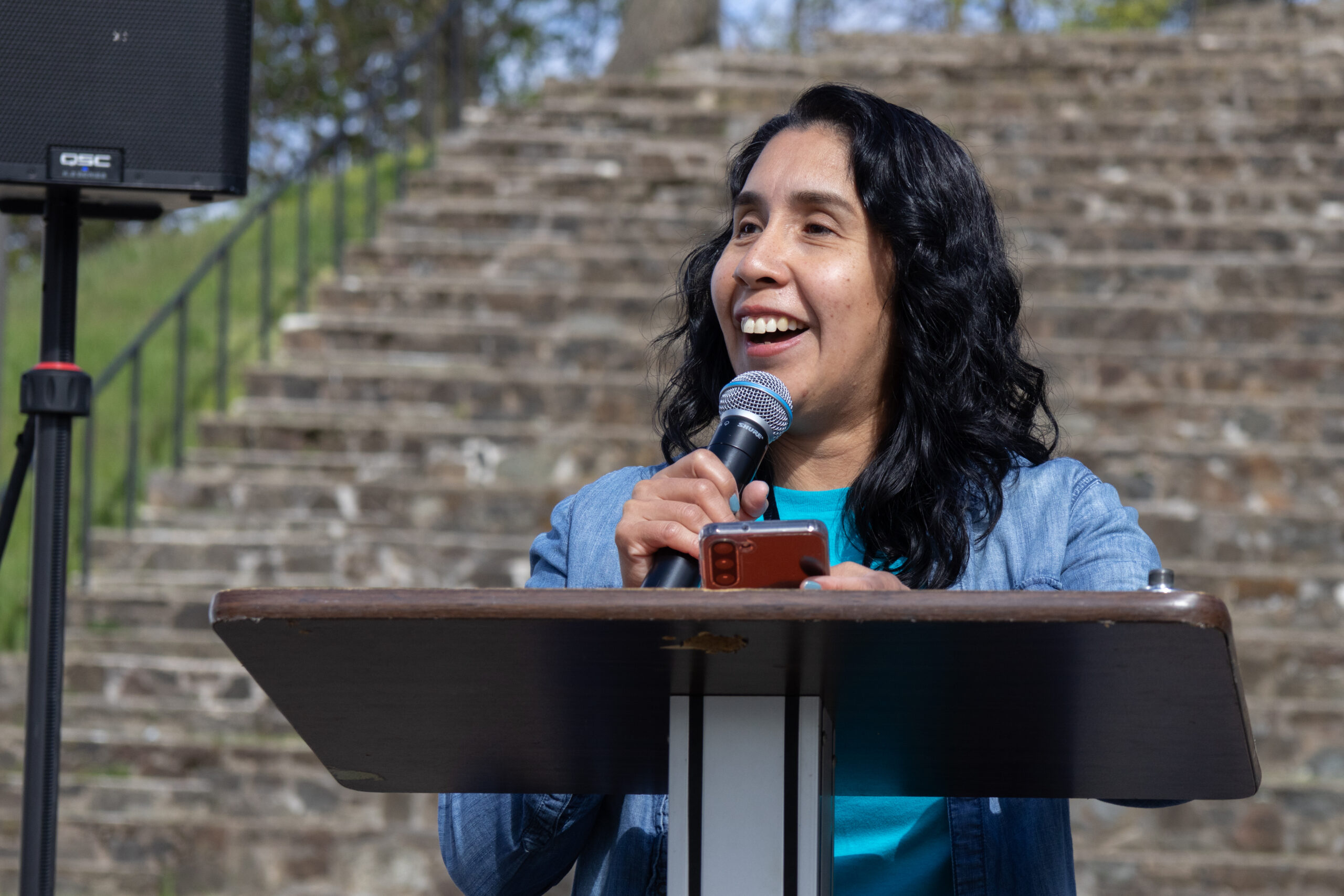 Adela Caceres, Director of the Office for Social Justice and Diversity, offering words of support to everyone in need. Allen Macaraeg | The Montclarion