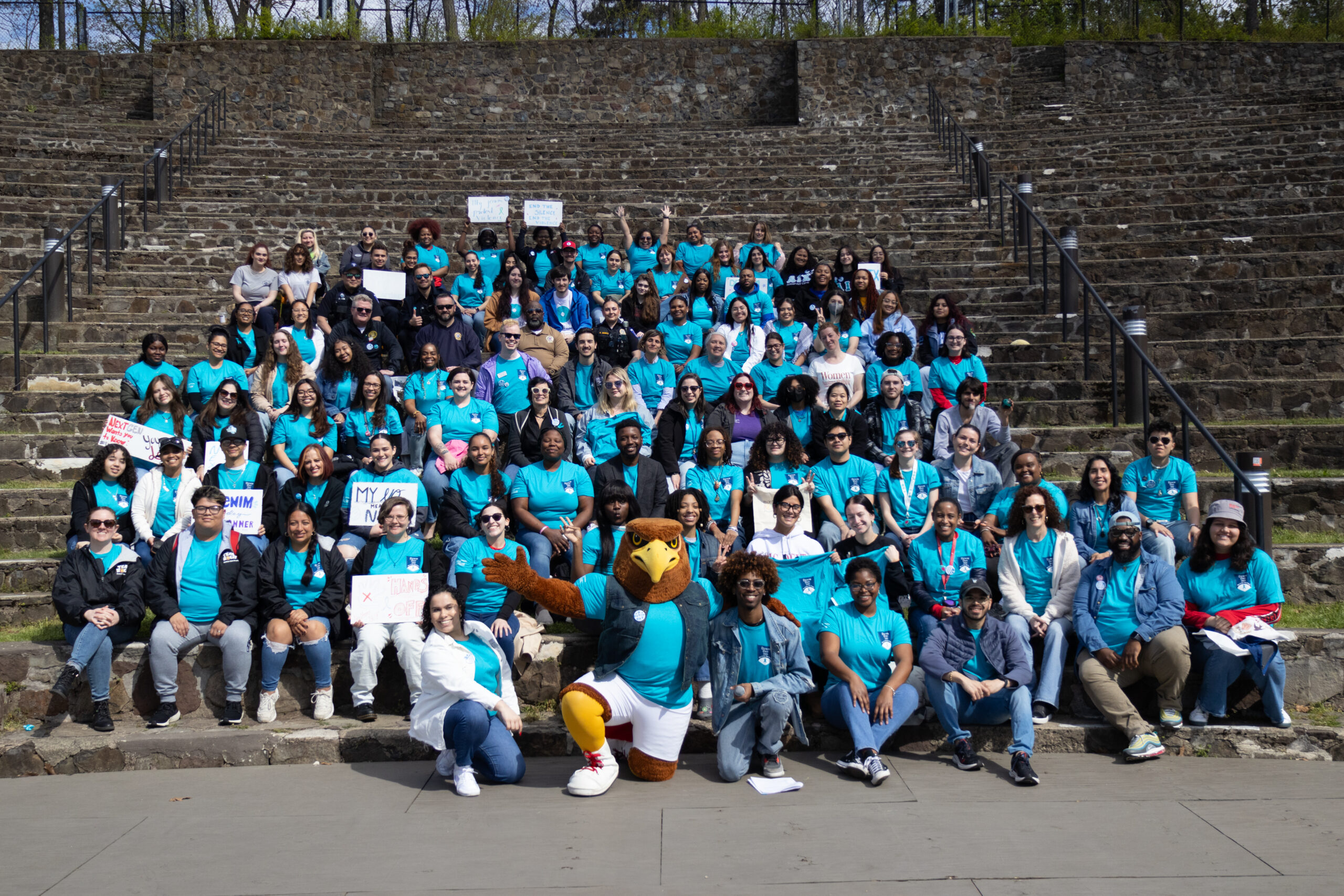 Supporters of Denim Day posing with Rocky. Allen Macaraeg | The Montclarion