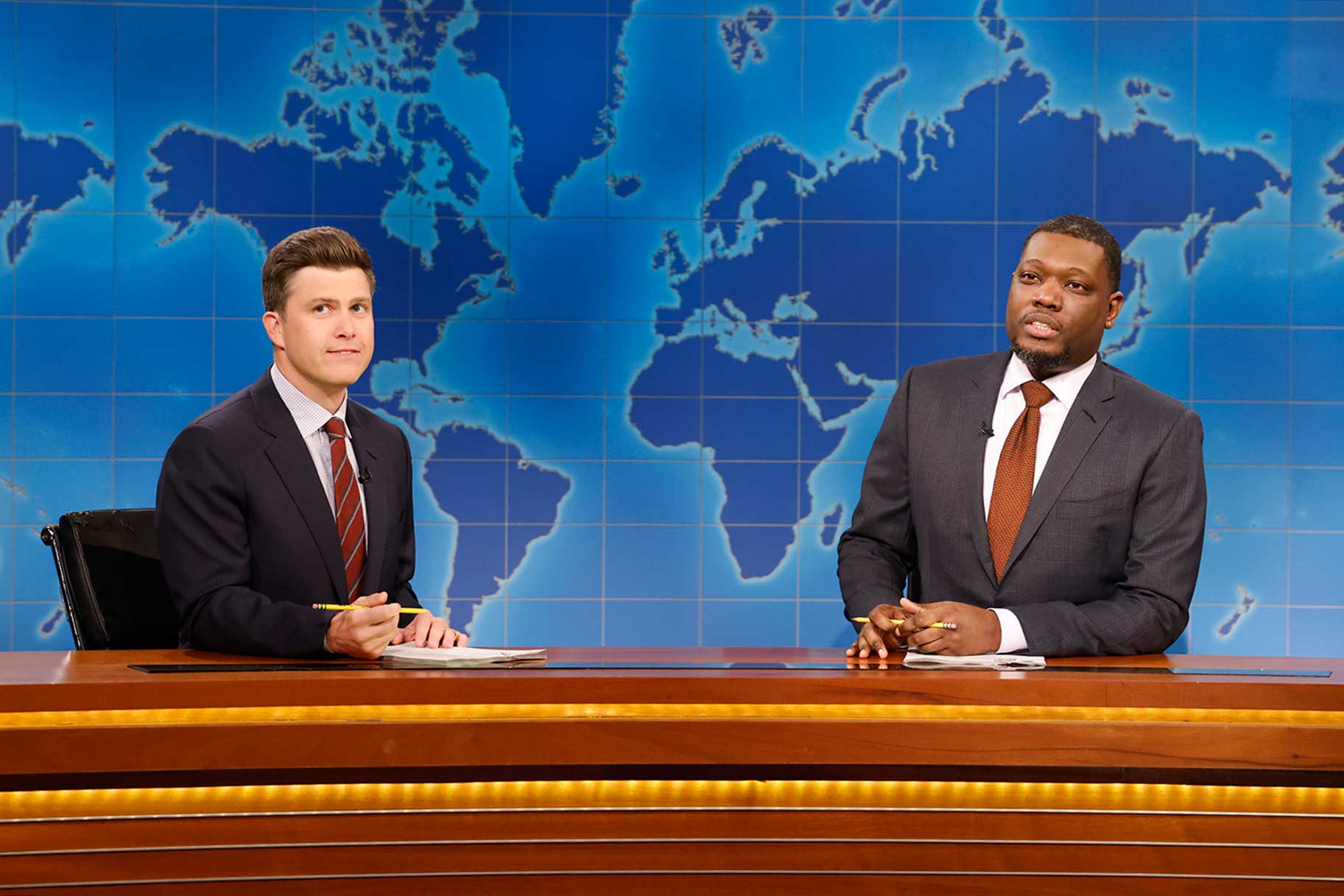 Colin Jost and Michael Che on "Weekend Update." Photo courtesy of NBC