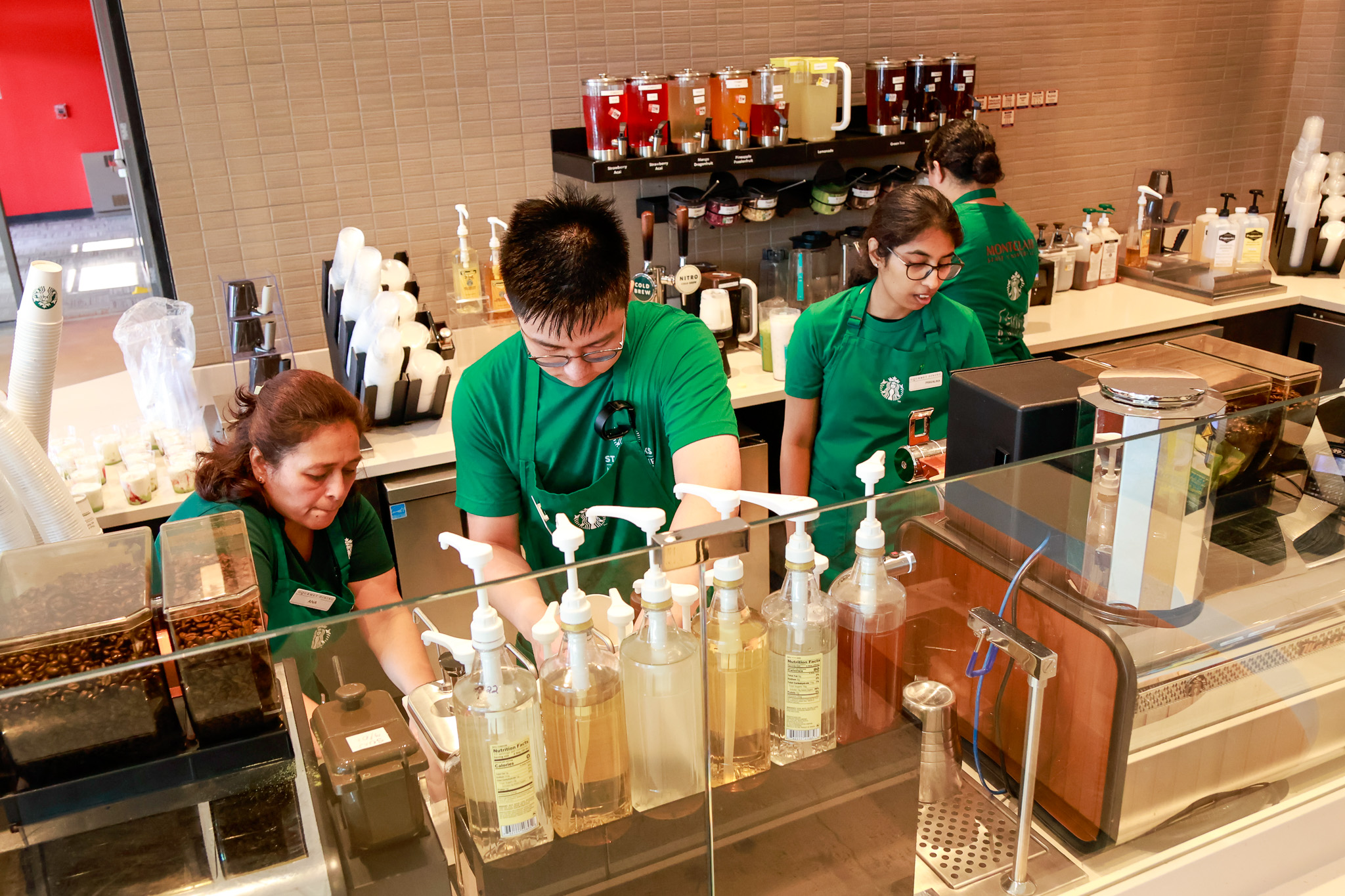 Baristas prepare drinks and food for customers at the new Starbucks in Sprague Library.
Sal DiMaggio | The Montclarion