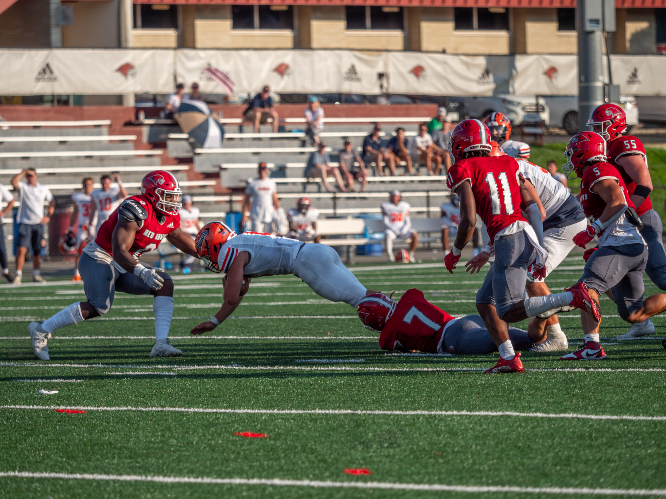 The Red Hawk defense came away with an interception late in the game.