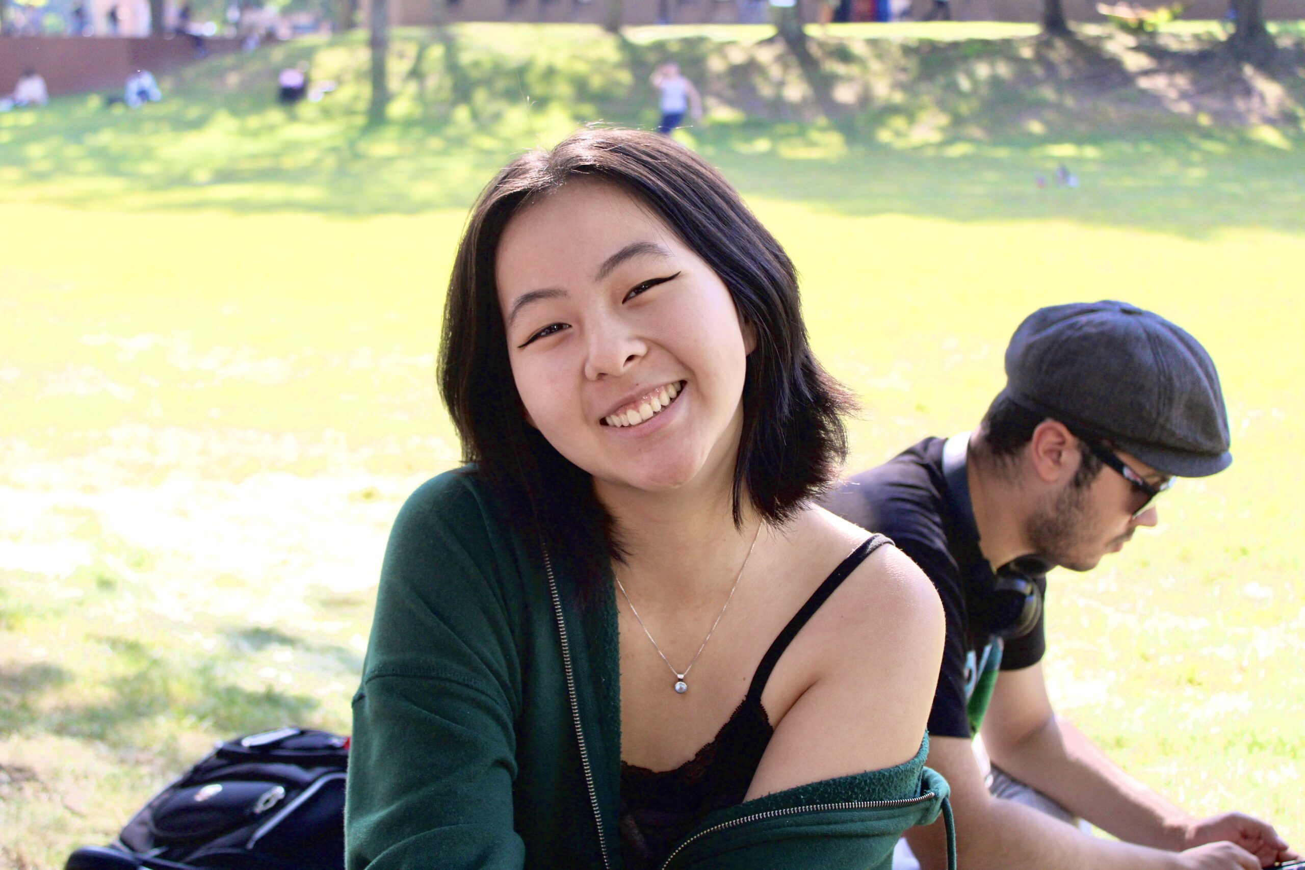 Genevieve Cai smiles on the Student Center quad.