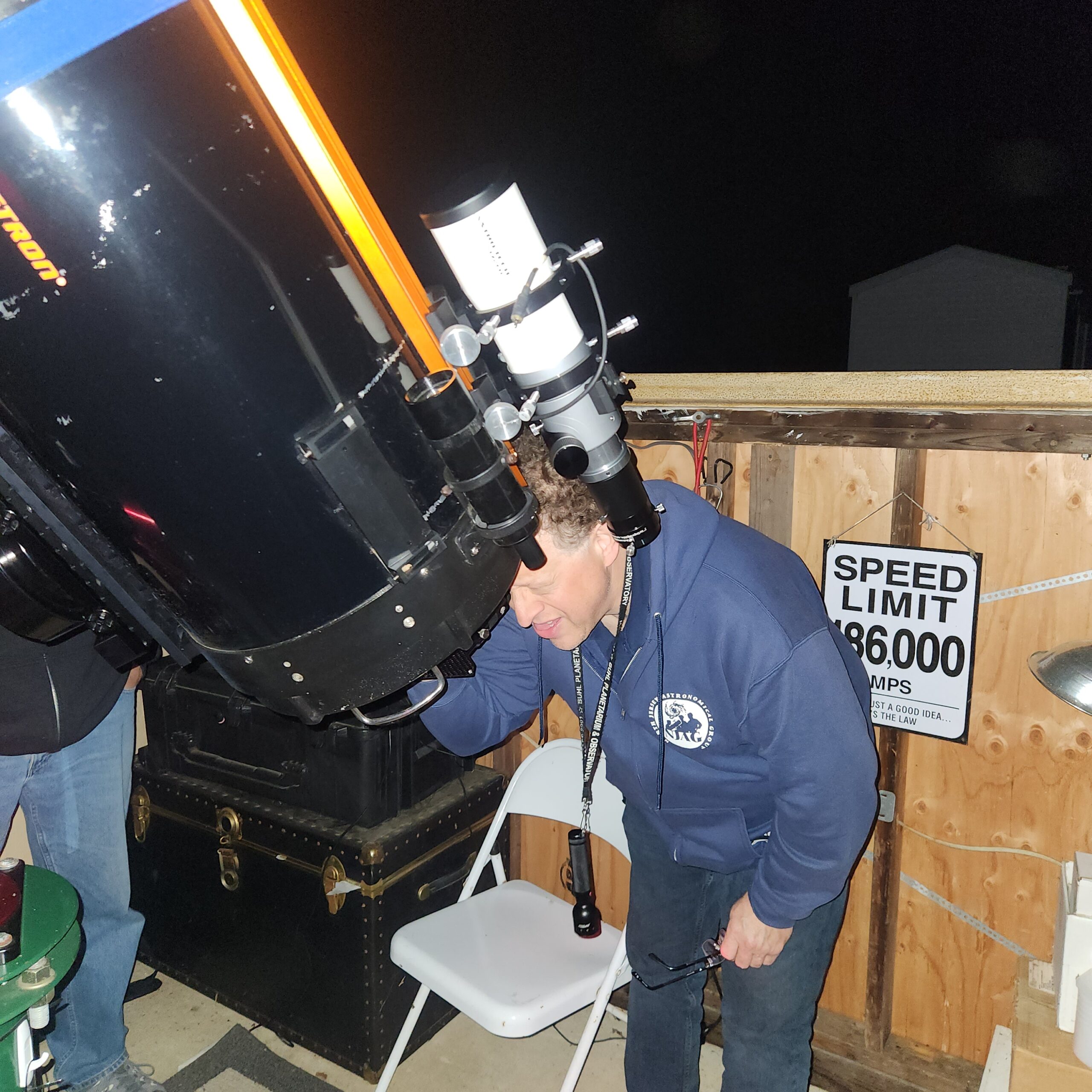 Kevin Conod of Denville, is seen aligning a Celestron 14-inch telescope at the NJAG's dark sky observatory at Jenny Jump State Park in Hope, NJ. Thomas Boud | The Montclarion