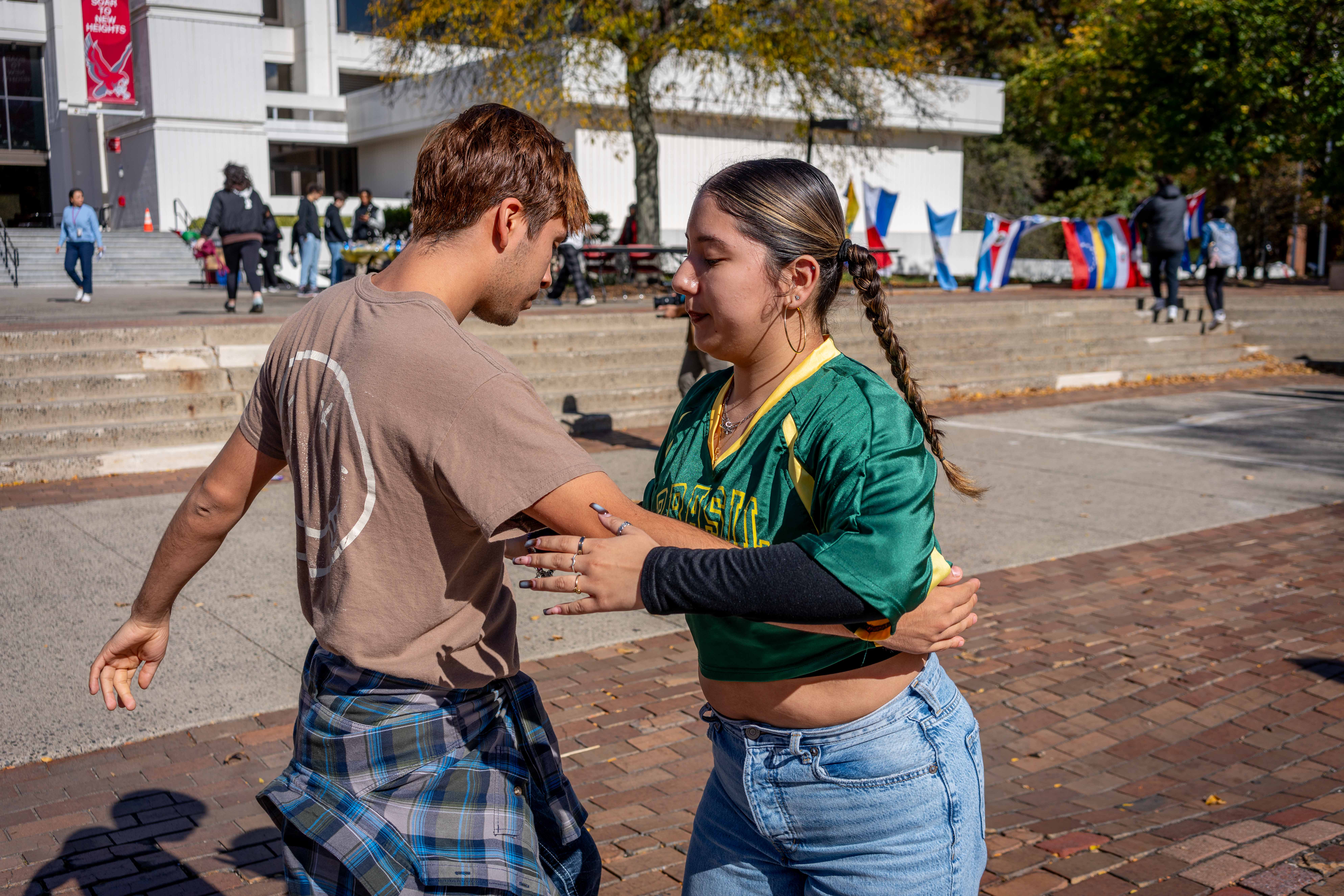 Two students dance at the Hispanic Heritage Month 2024 Block Party on October 16th, 2024. Karsten Englander | The Montclarion