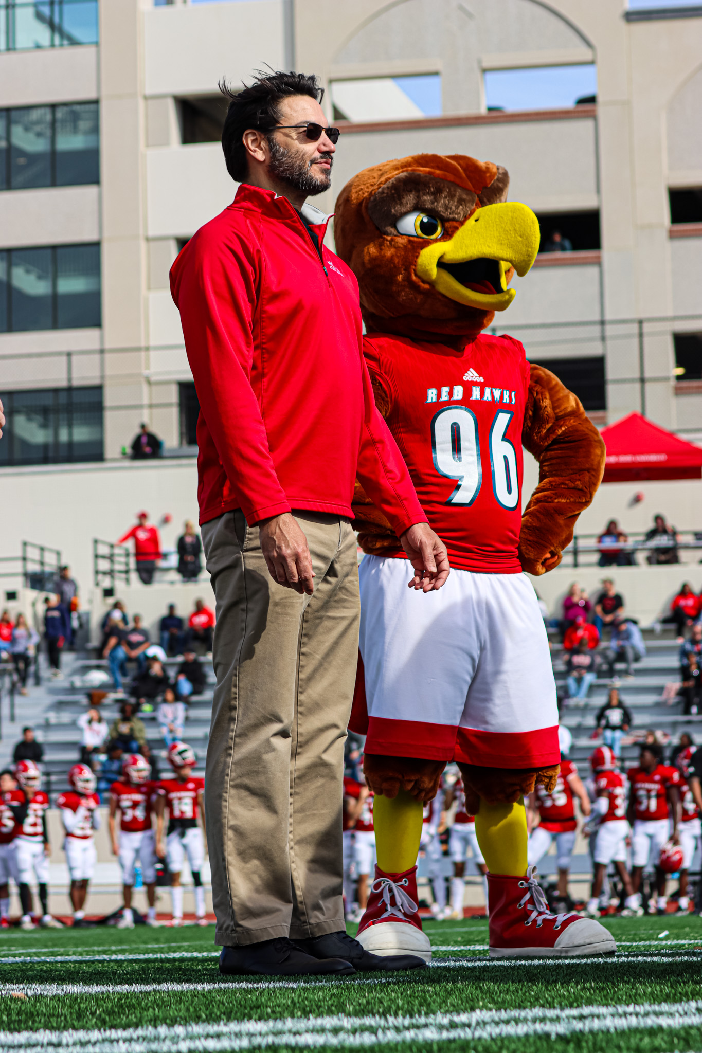 Montclair State President Johnathan Koppell was on the field for the pregame coin toss.