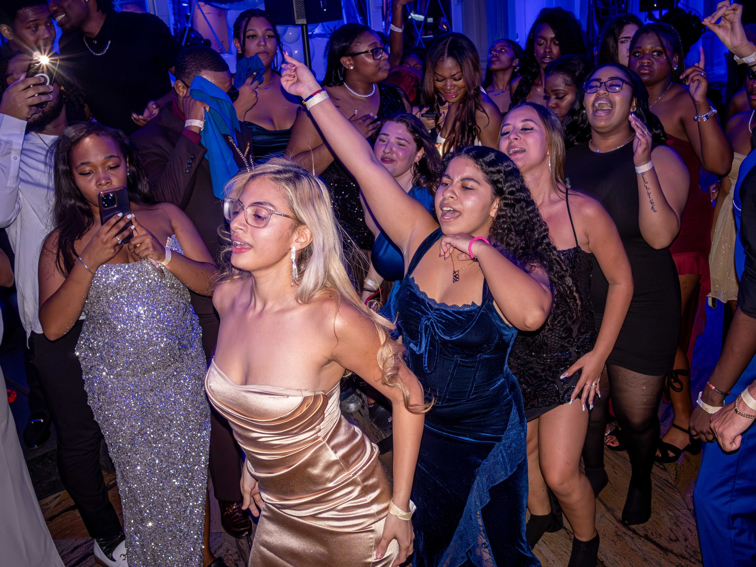 A line of students dances while on the dance floor at the 2024 SLAM Winter Gala on Thursday, November 21, 2024. Karsten Englander | The Montclarion