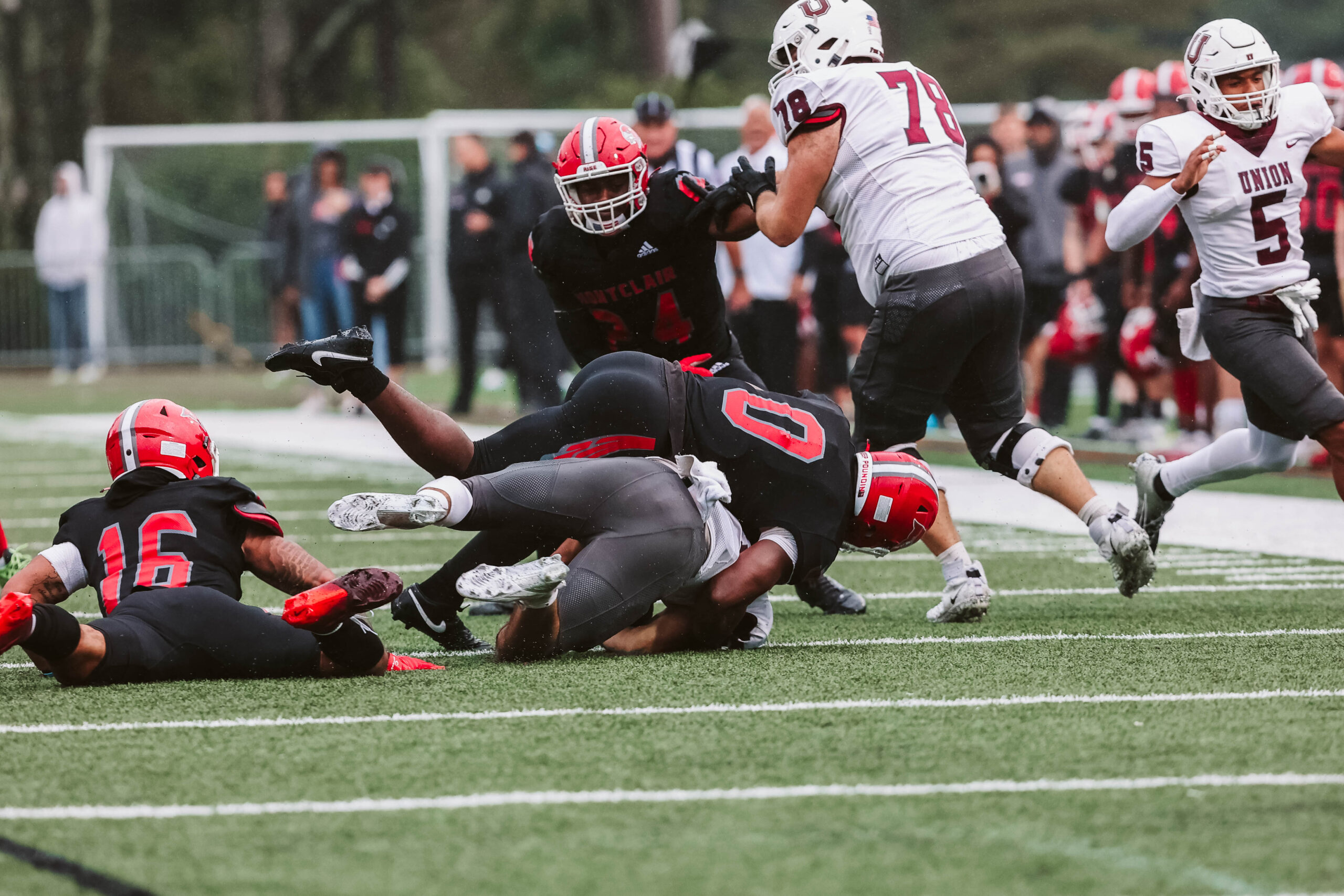 Football captured its 500th win in program history after a rain-soaked homecoming clash against Union College. The Red Hawks upset the Garnet Chargers 17-15. Photo Courtesy of Montclair State Athletics.