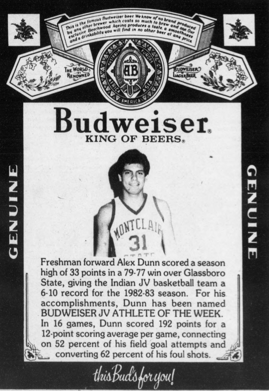 Budweiser and many other alcoholic brands used to sponsor Montclair's top athletes in the newspaper back in the 80s.