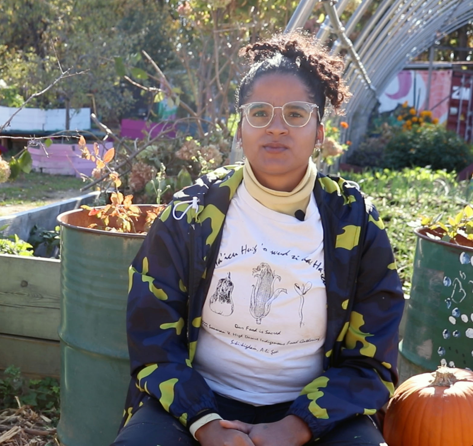 NEWARK, NJ 10/24/2024 URBAN FARMER SPEAKS ON POLLUTION IN NEWARK: Shannel Paulino, a community farmer at Down Bottom Farms in Newark, NJ, expressed concern regarding the air, building, water and truck pollution throughout the city. Photo courtesy of Meagan Kane.