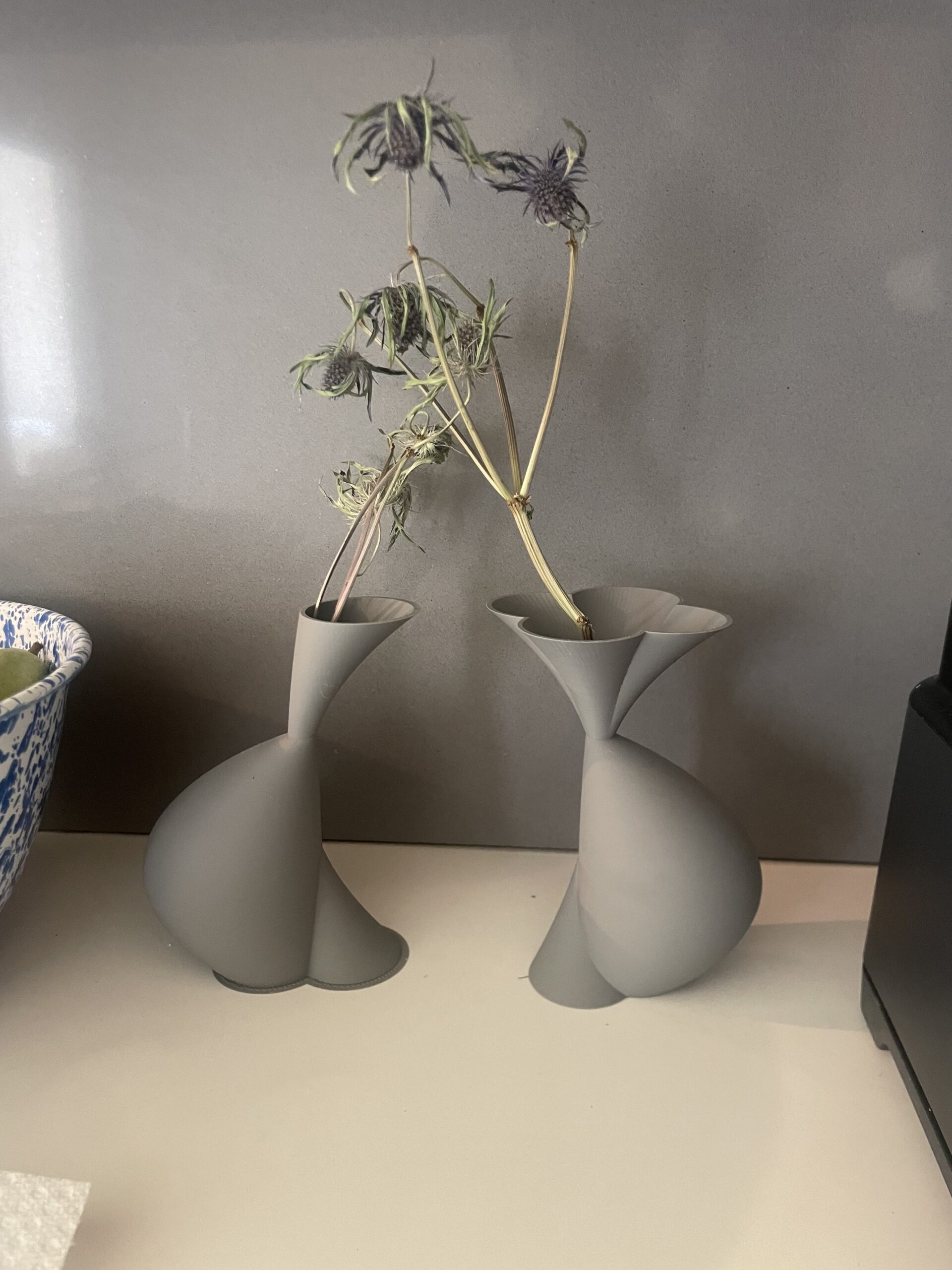 Flower vases made by Altarik Banks using MSU's 3D Printers