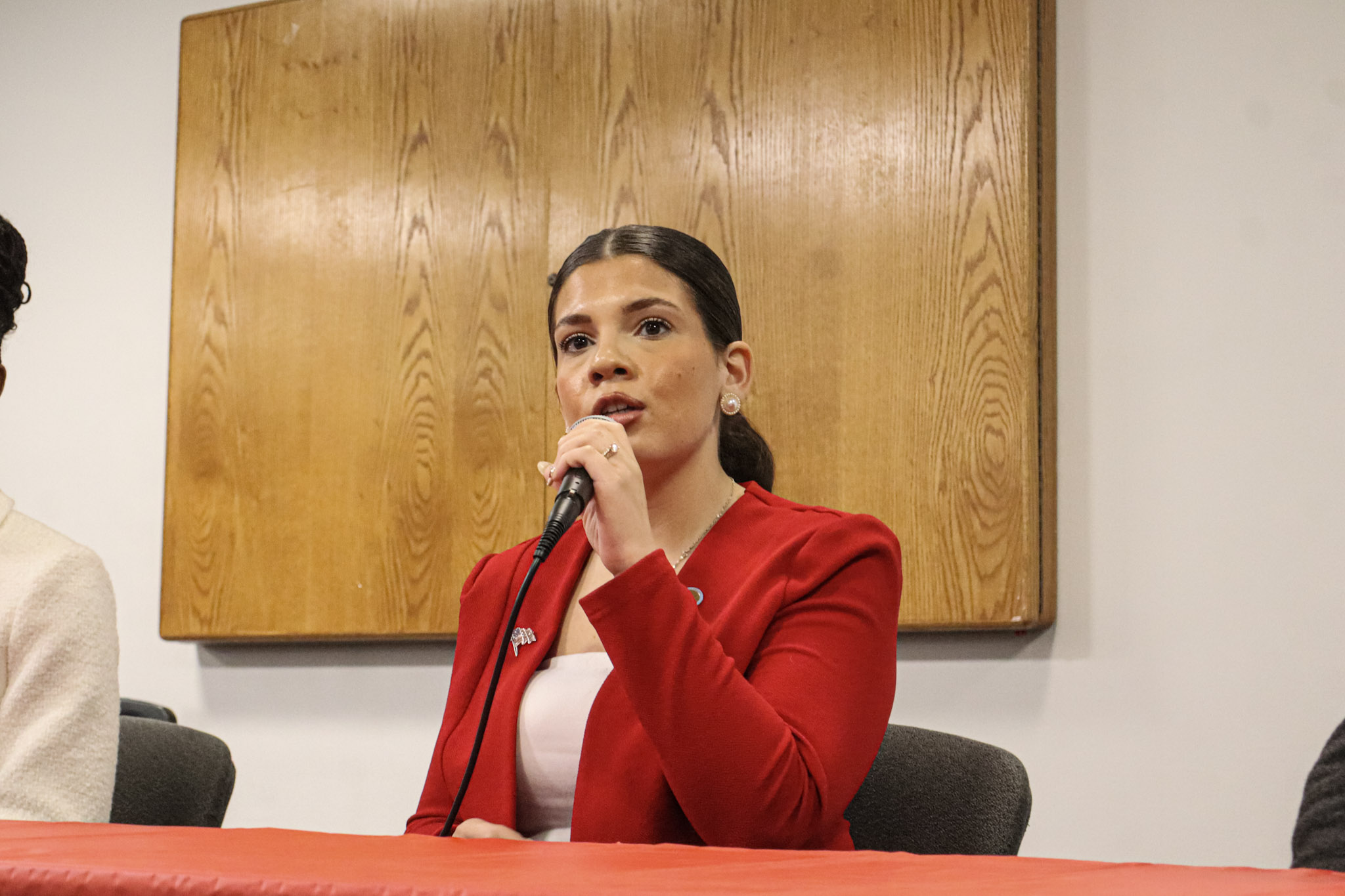 Junior, political science major Abigail Rodriguez at the SGA debate forum. David Bien-Aime︱The Montclarion